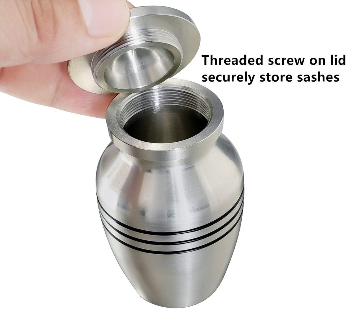 Small Keepsake Urn for Human or Pet Ashes, Hard Metal Cremation Mini Funeral Urn with Velvet Bag