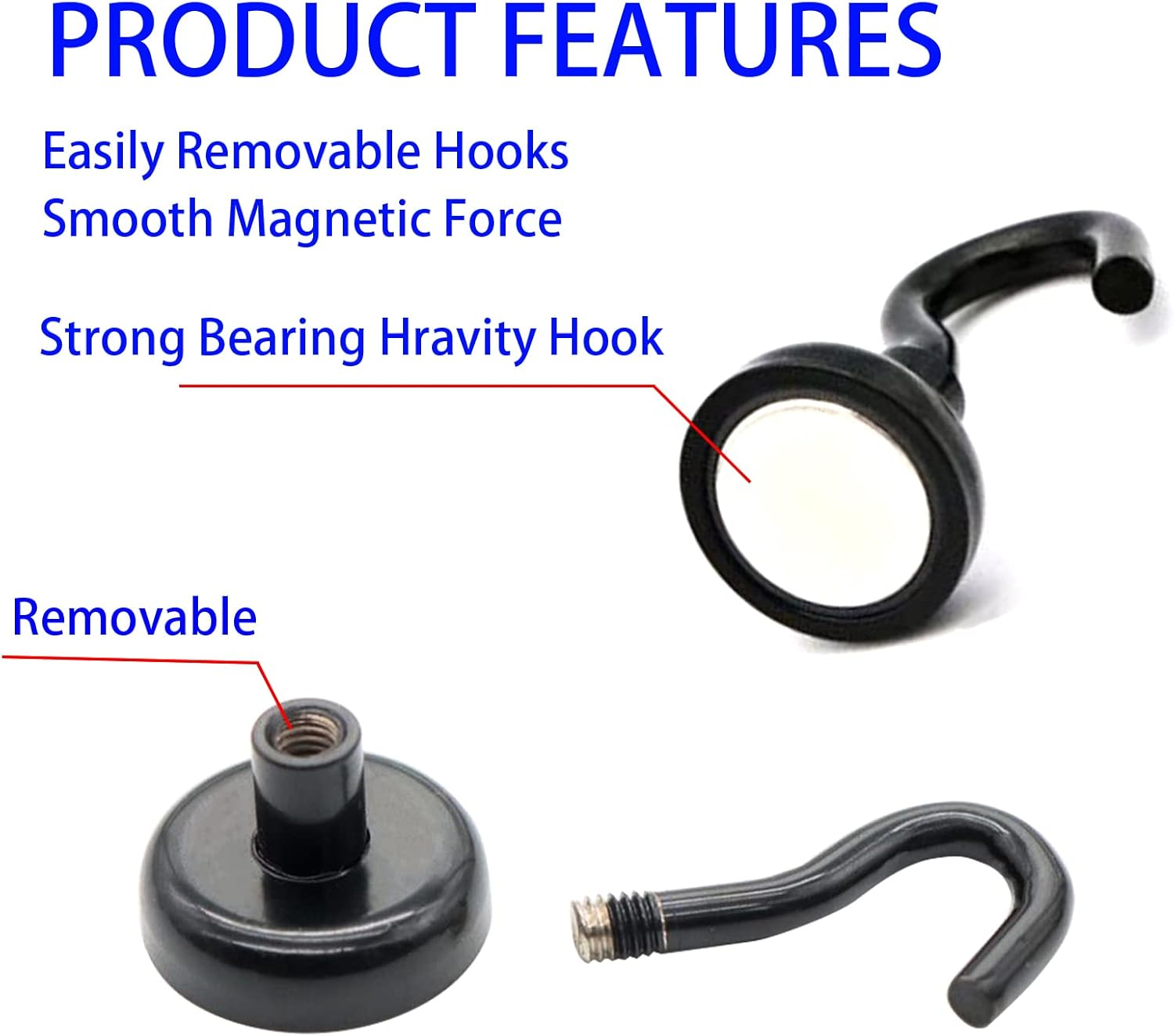 Magnetic Hooks - Heavy Duty Utility Neodymium Magnet Hooks with Nickel Coating, Key Holder Hanging Hooks for Kitchen, Cruise, Workplace, Pack of 10 image number 4