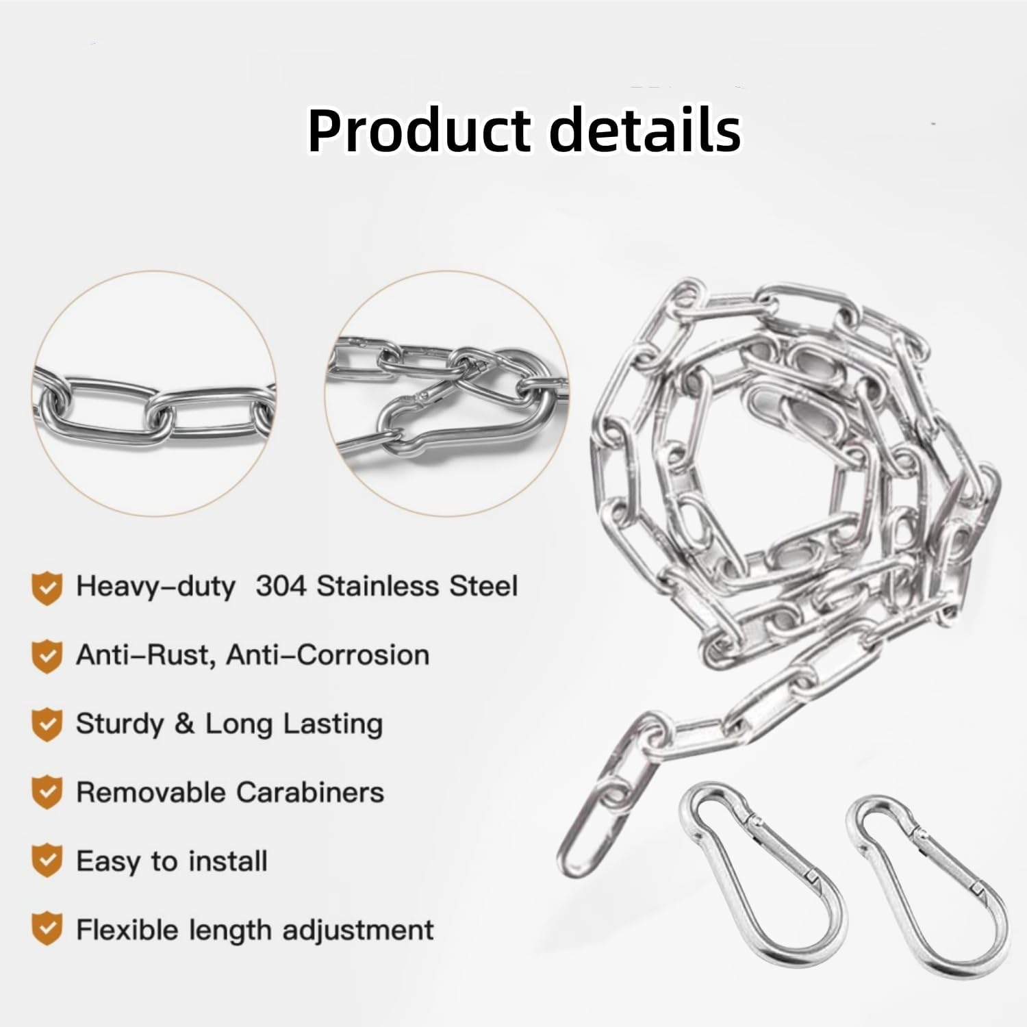Metal Chain Link Stainless Steel Chains Lock Chain 1M with 2 Hooks, Long Hanging Chains Securty Thick Heavy Duty Dog Chains Safety Metal Pet Chain Bulk Loop Chains Gate Chain for Lock Outdoor Camping image number 1