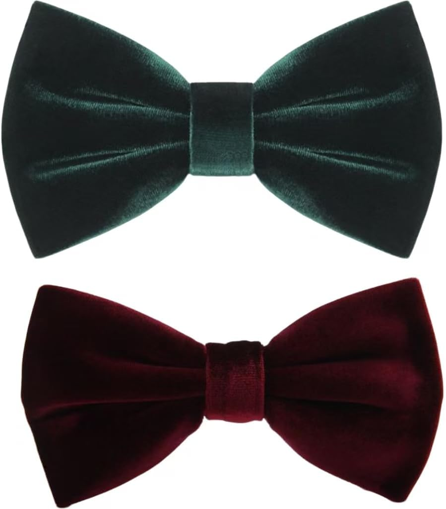 Mens Velvet Bowtie Pretied, Solid Color Formal Adjustable Tuxedo Bow Ties for Wedding Party Prom Various Color