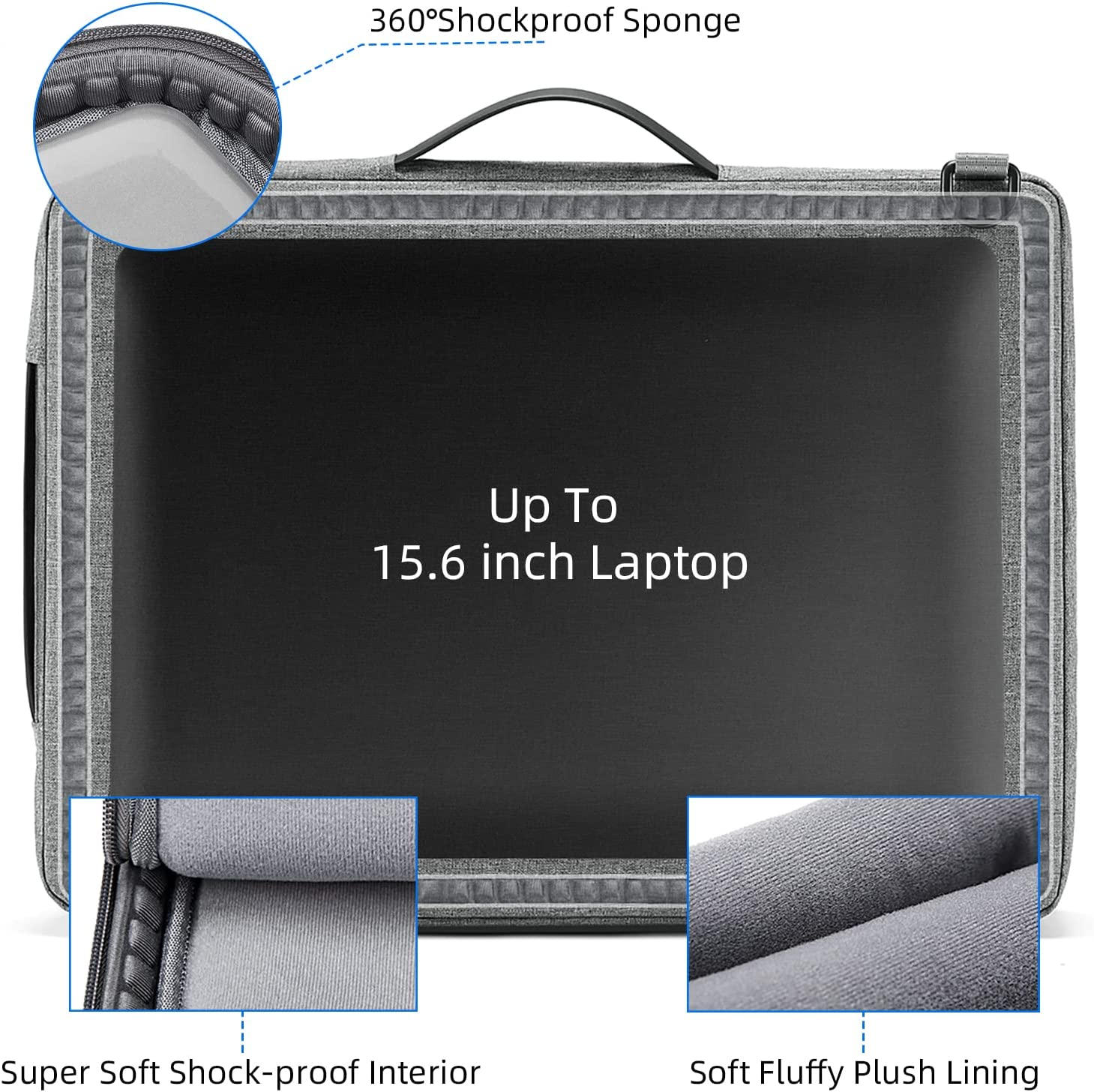 TUDEQU Laptop Shoulder Bag Briefcase,15.6-Inch Laptop Carrying Case Water Resistant Computer Bags for Business Casual College - Black image number 6