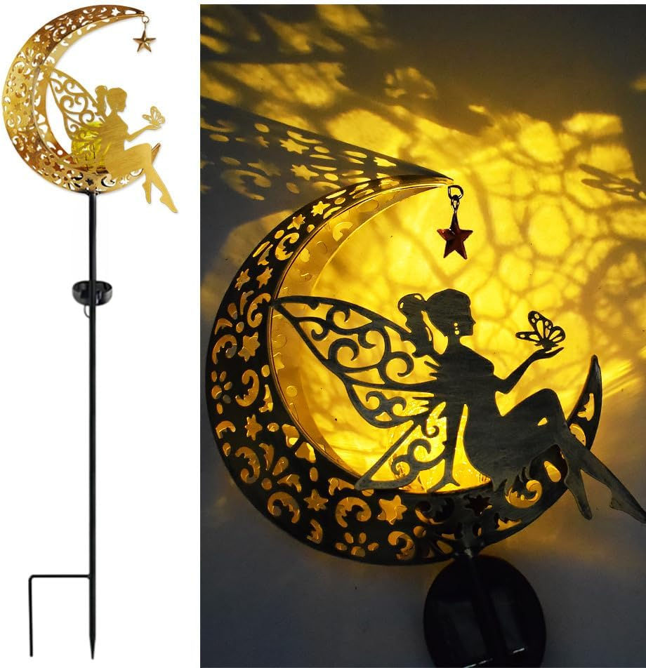 YZYOE Solar Powered Moon Flower Fairy Light, Garden Decorative Wrought Iron Beautiful Fairy Floor Light, Wireless Dusk Dawn LED Lamp Waterproof image number 2