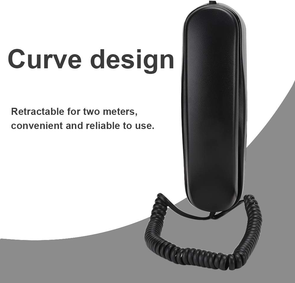 Corded Telephone, Wall Mount Portable Landline Phone Clear Sound Quality Curve Design with 150Cm Cable for Home and Office image number 4