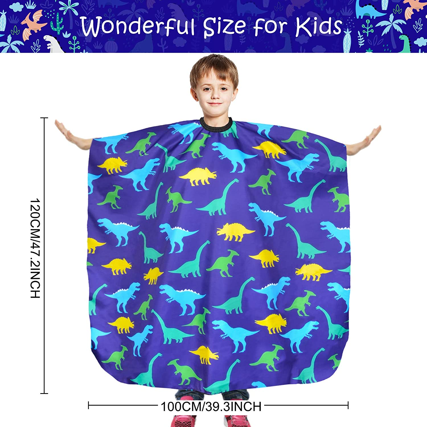 Kids Haircut Cape, Unicorn Dinosaur Barber Cape with Adjustable Neckline, Hair Cutting Cover Apron Gown for Girls Boys image number 1