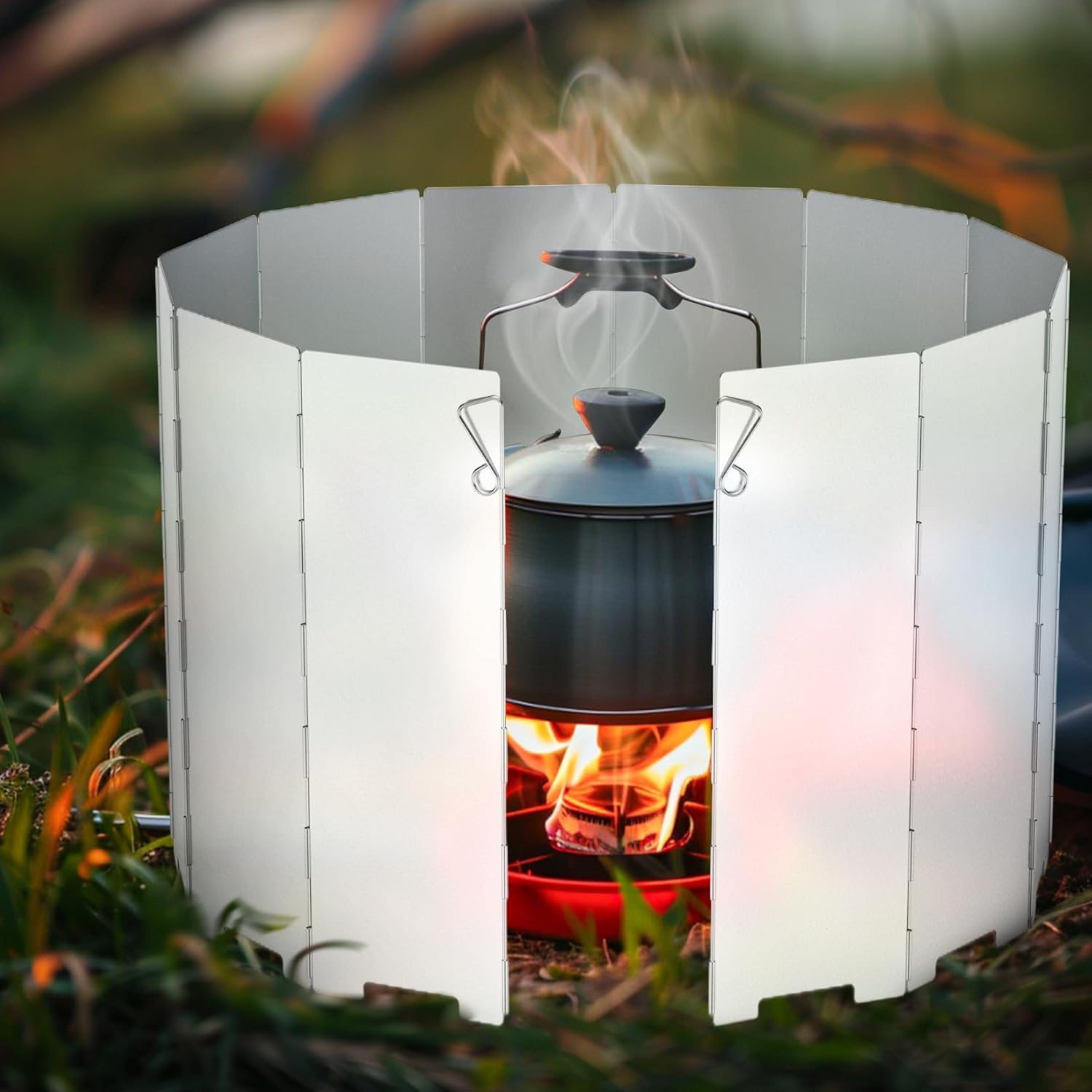 Camping Stove Windscreen 12 Plates Ultralight Folding Camp Stove Windscreen Portable Camping Stove Windshield for Use with Alcohol Stoves and Other Backpacking Stoves Butane Stoves image number 1