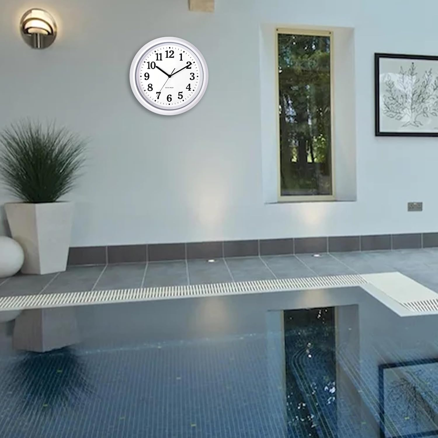 Guten 12 Inch Sealed Indoor Outdoor Waterproof Wall Clock, Dustproof Silent Non Ticking, Quality Battery Operated Quartz White Clock for Kitchen/Bathroom/Shower/Pool/Patio/Outdoors image number 5