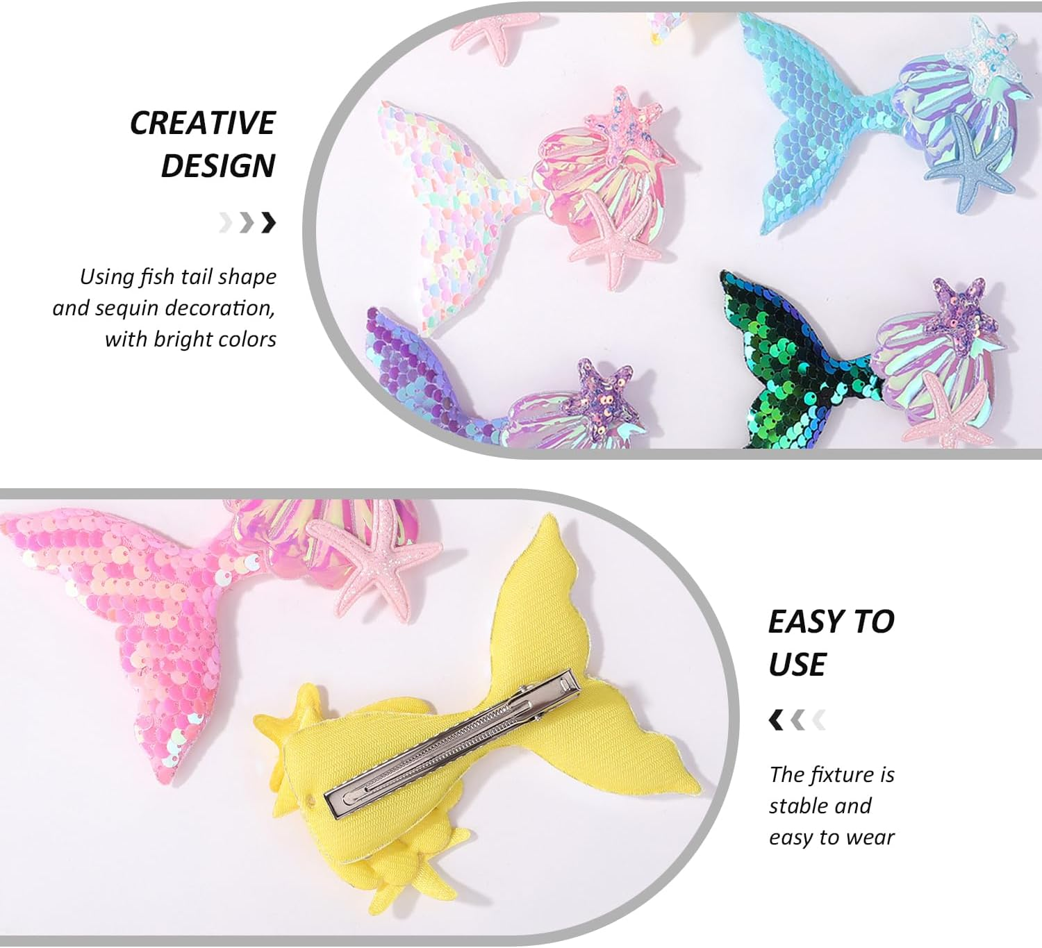 7 Pieces Colourful Fishtail Sequins Hairpin, Simple and Sweet, Fashionable Headpiece for Girls, Creative Beach Shiny Hairpin, Hairstyle Decoration image number 2