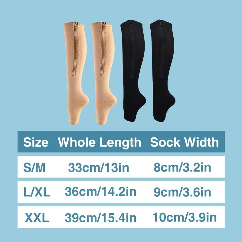 AIMALL Zip Compression Socks with Zipper, Open Toe Knee-High Leg Support Stockings for Swelling Relief, Varicose Veins, Travel & Sports, Unisex Design image number 6