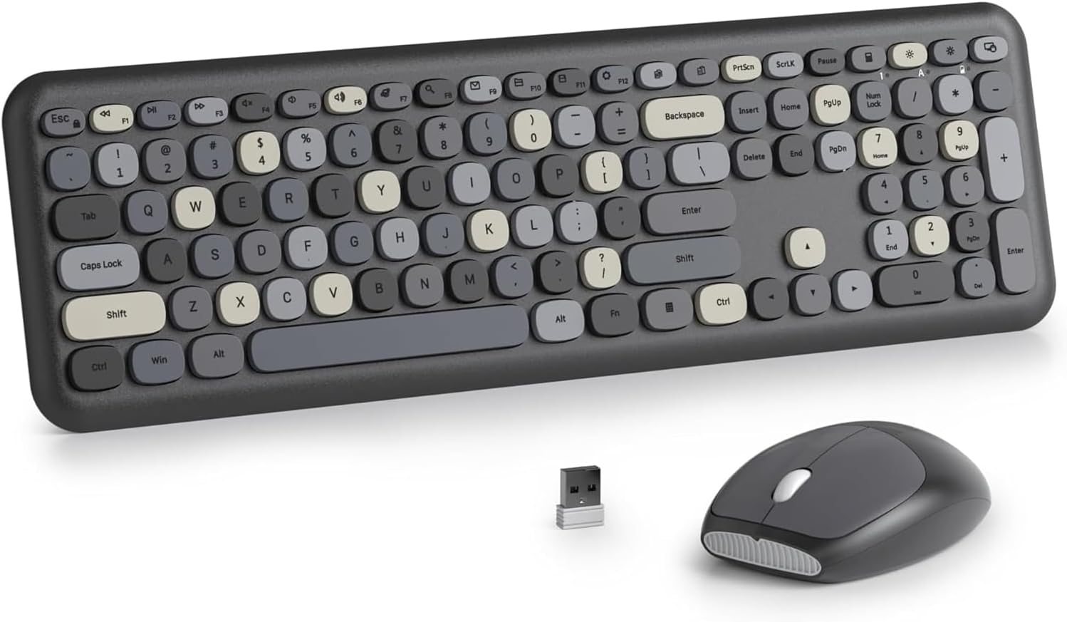 Youker Wireless Keyboard and Mouse Combo Retro Typewriter Keyboard 2.4Ghz USB Wireless Connection Colorful Keyboard with Stylish round Keys for Mac Windows 7/8/10/11 Laptop Desktop