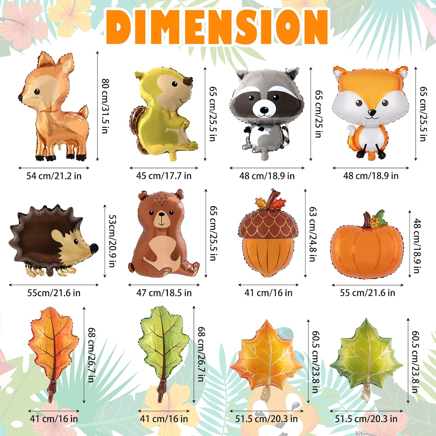 KUAOOAUK 12Pcs Forest Animal Balloons, Woodland Baby Shower Decorations, Birthday Party Decorations Animal Balloon, Safari Themed Animals Birthday Balloons, Balloon Animal Kit for Boys Girls Camper image number 3