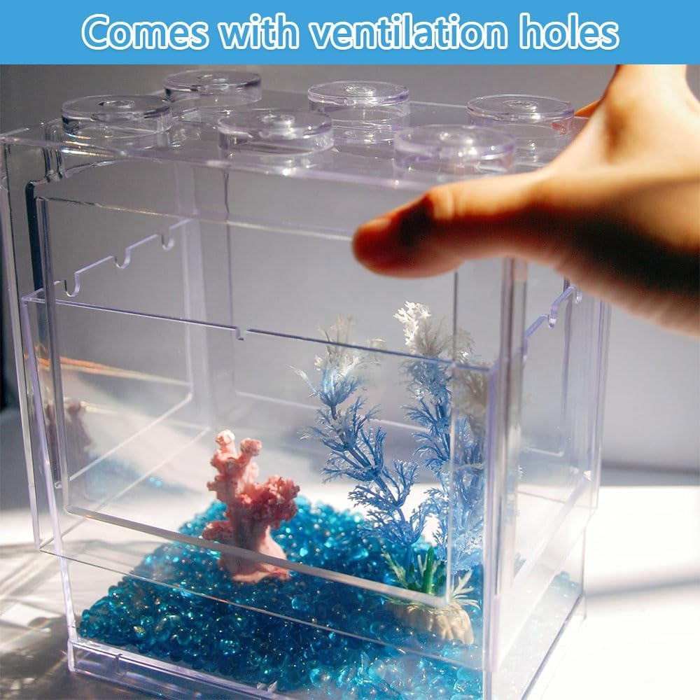 2 Pack Small Betta Fish Tank &ndash; Stackable Clear Aquarium, Mini Fish Tank for Turtles, Jellyfish, Goldfish, Shrimp & Insects image number 4