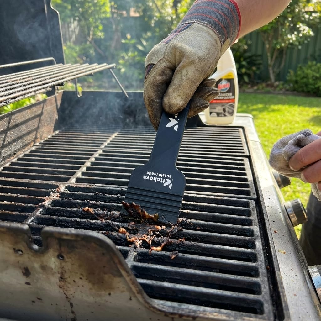 Bristle Free BBQ Grill Scraper (2 Pack) &ndash; Plastic Barbecue Cleaning Tool &ndash; Aussie Made Grill Accessories for Gas, Charcoal, Porcelain & Iron Grates &ndash; Rust Proof & Wire Free Scraper (Black) image number 1