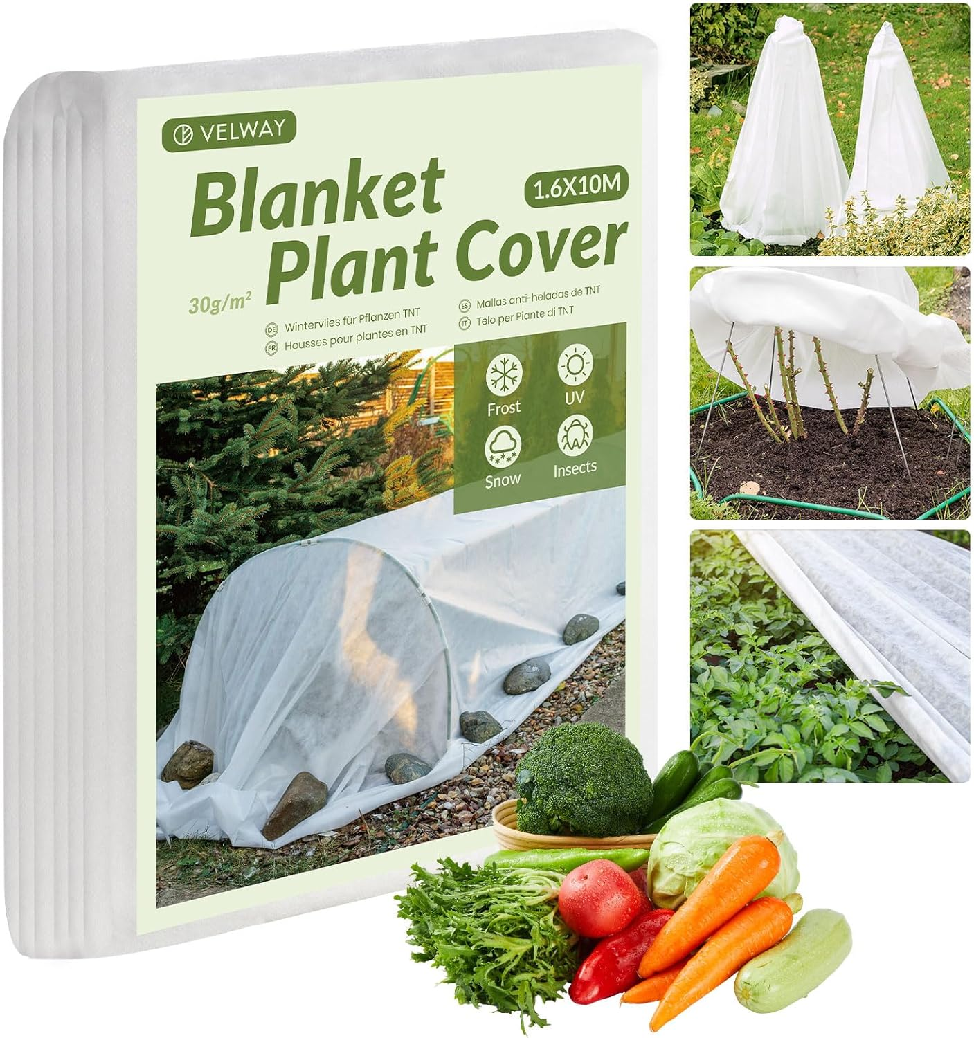 2.4 X 10 M Plant Fleece Frost Protection - Heavy Plant Protection Anti-Frost Cloth Winter Protection Garden Cloth for Vegetables Flowers Non-Woven Fabric Cover against Birds and Insects image number 4