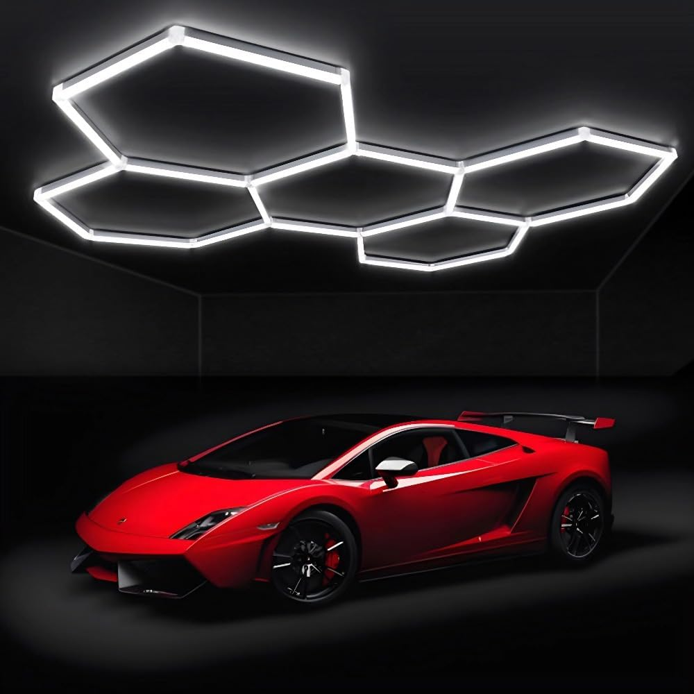 Partsable 24 Pack Hexagon LED Garage Lights 26400LM 5 Grid Honeycomb LED Shop Ceiling Light for Warehouse Workshop Gym Basement Car Care Wash Room ﻿ image number 1