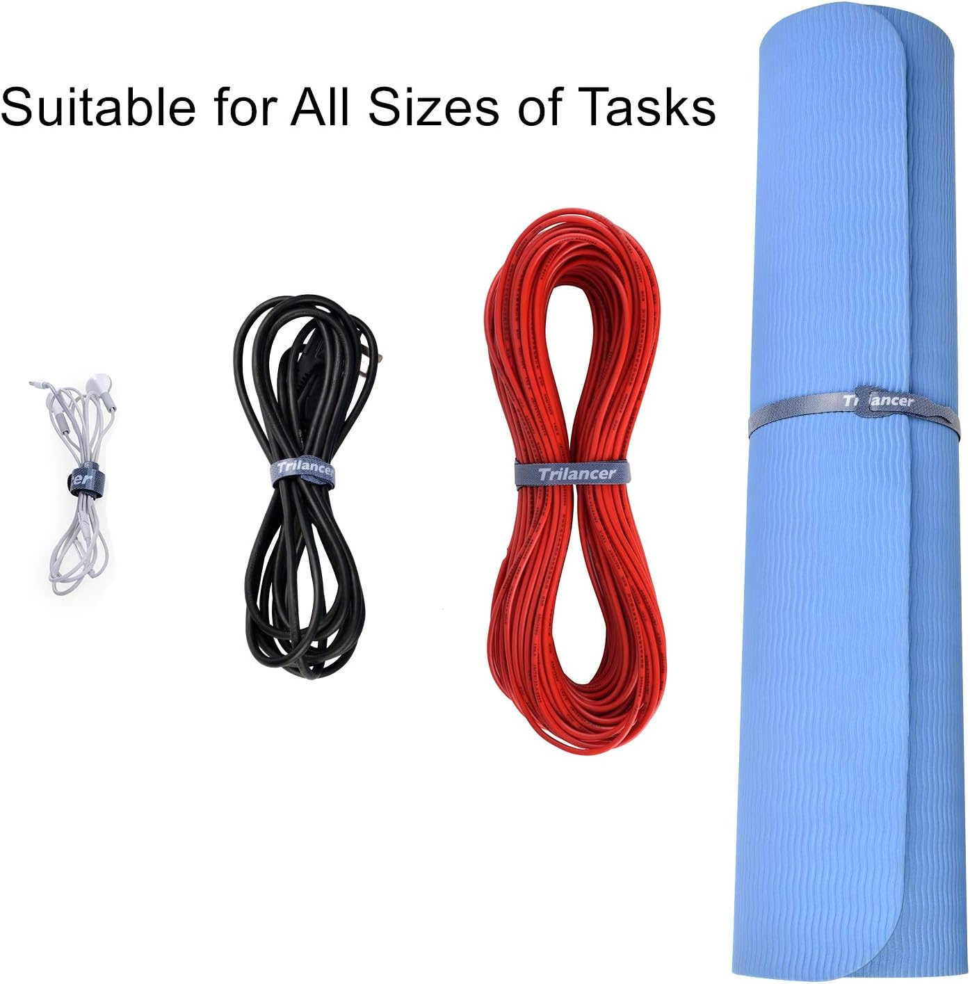 Reusable Cable Ties, Trilancer Cord Wraps, Adjustable Strap Fastener, Cable Organizer, Fastening Hook and Loop, 8 Inches, 50 PCS (Black) image number 6