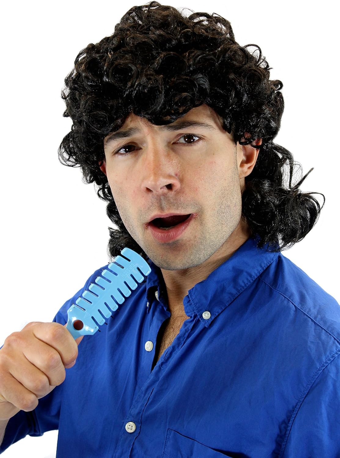 WIG ME up - 3751-P1 Carnival Halloween Wig Men'S Wig Black Strong Curly Manta Proll Vokuhila Mullet image number 5