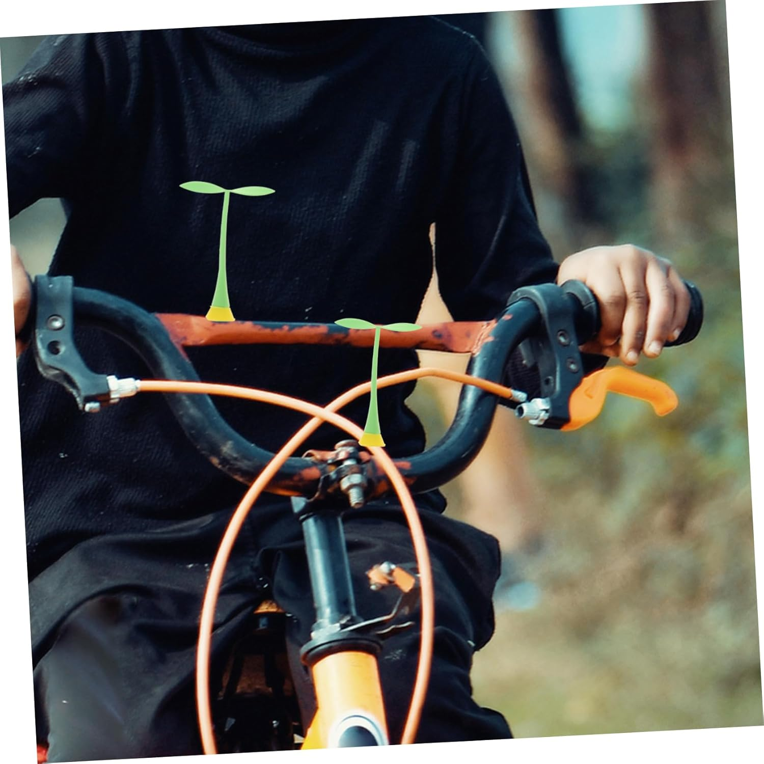 BELLIFFY Creative 3D Car Roof Bean Sprout Decoration 2Pcs Cute Rubber Sprout Stickers for Boys and Girls Bicycles and Motorcycle Helmets Yellow Base Universal Fit image number 1