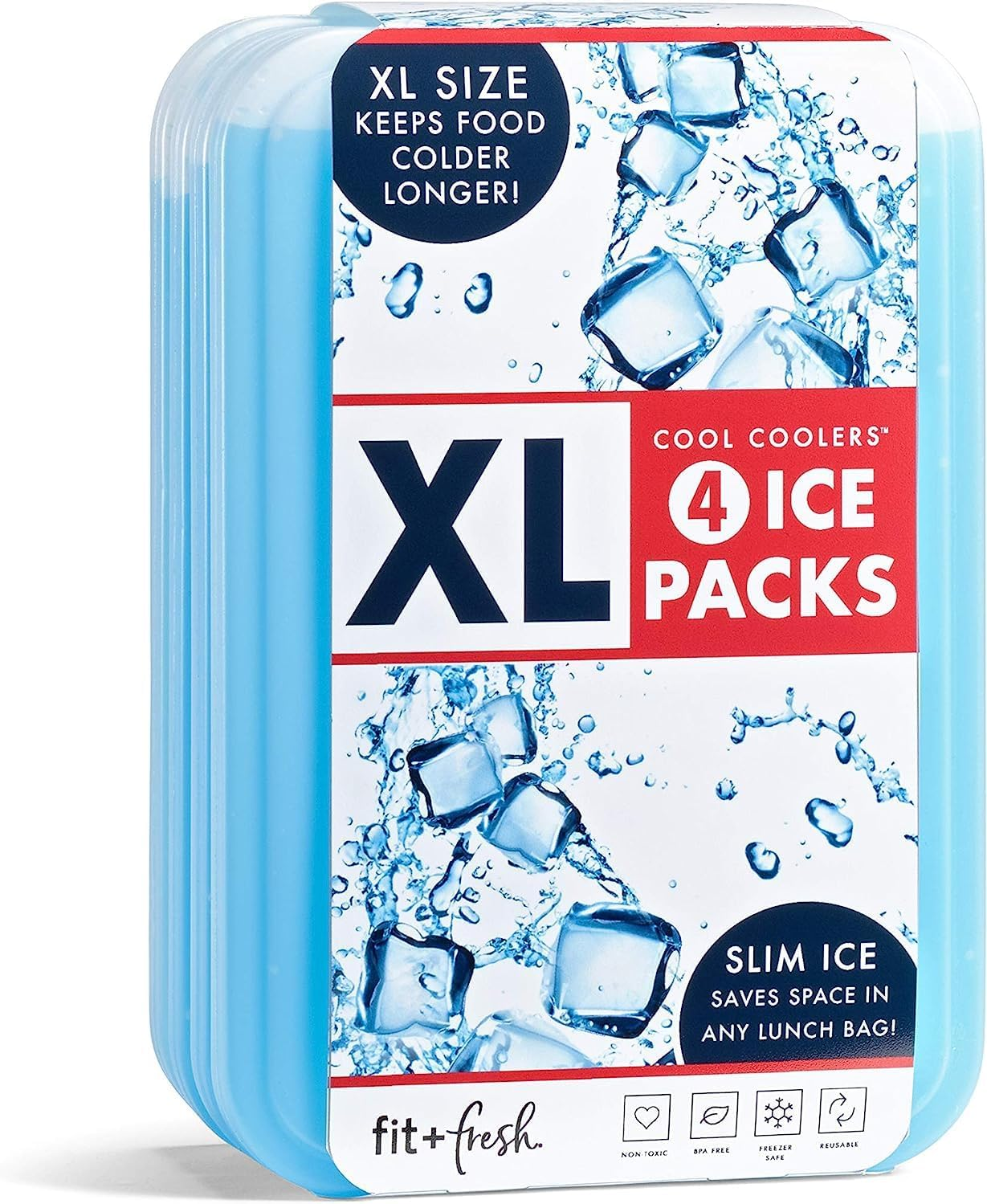 Cool Coolers by Fit & Fresh 4 Pack XL Slim Ice Packs, Quick Freeze Space Saving Reusable Ice Packs for Lunch Boxes or Coolers, Blue, 239ICE, 4 Count (Pack of 1) image number 6