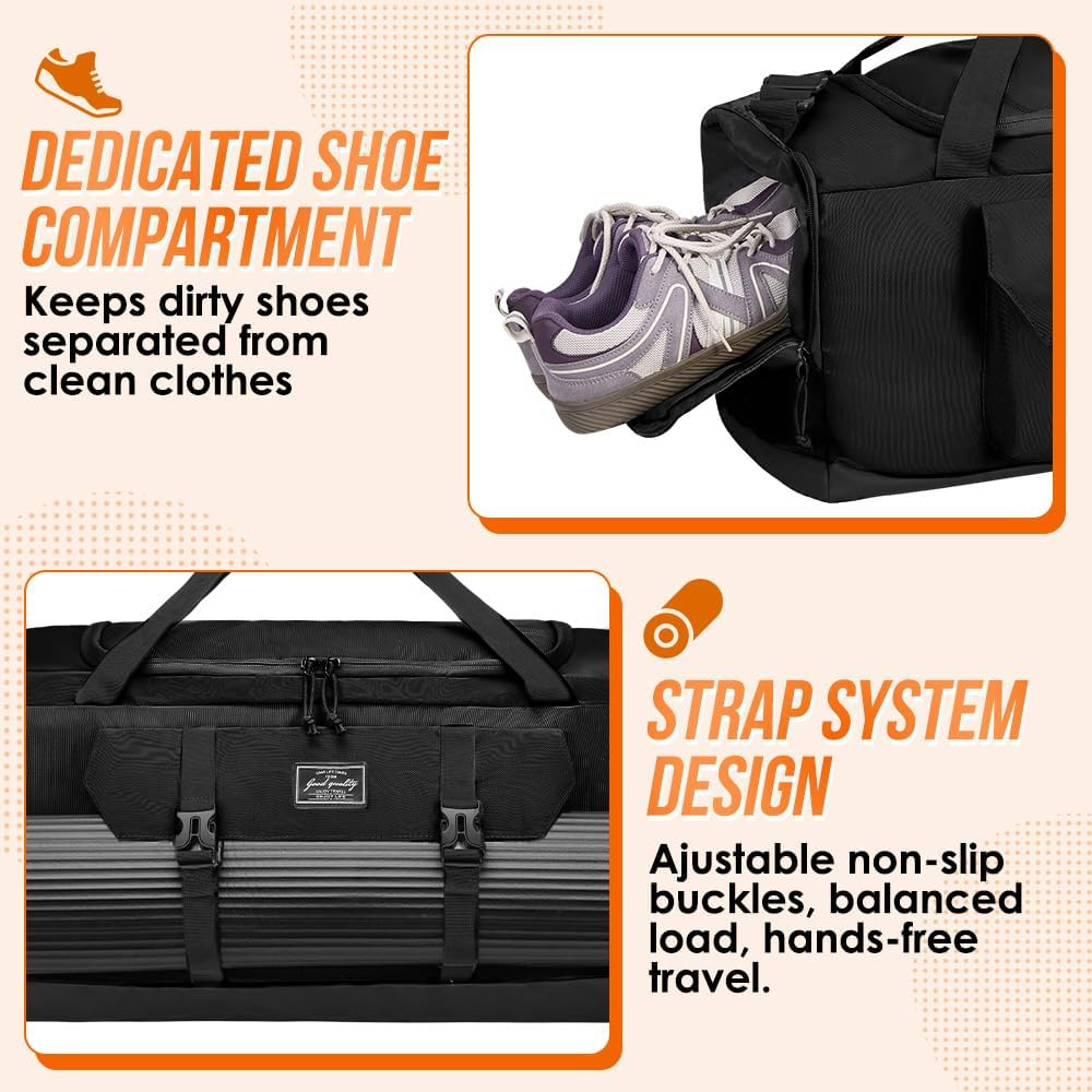 WOTWO 55L Gym Yoga Duffel Bag, Large Capacity Sports Travel Bag with Pockets & Shoe Compartment for Women & Men, Weekender Overnight Bag with Adjustable Shoulder Straps image number 3