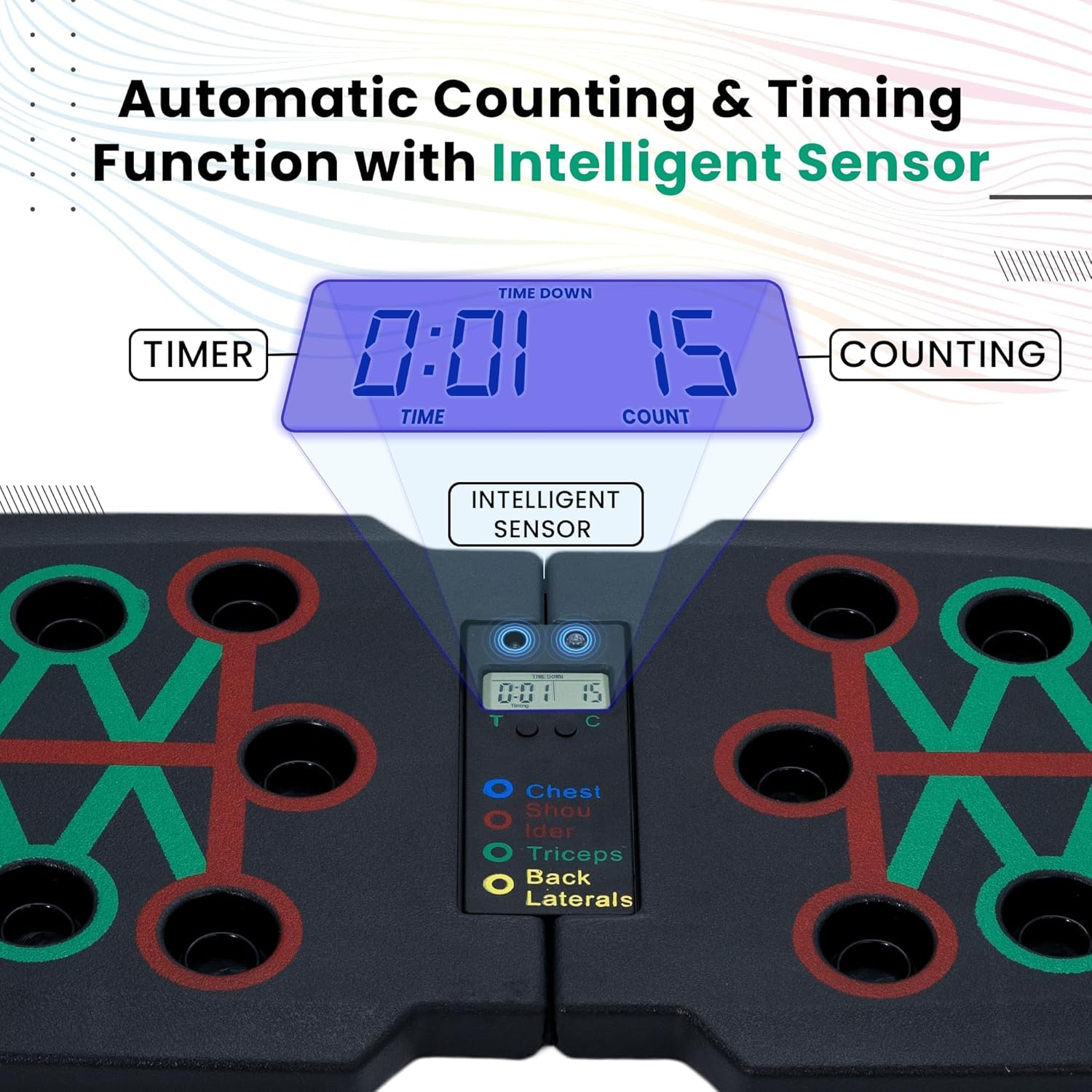 Solid Push up Board with Automatic Smart Counter, Foldable Board, 30-In-1 Push up Training System, Accessories with Pull up Band Professional Strength Training Equipment for Man and Women (Black 1) image number 6