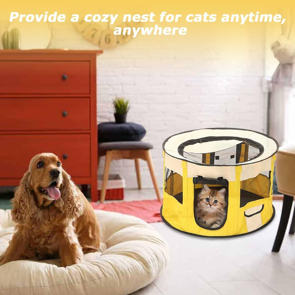 Cat House with Top Cover anti Escape, Small Animal Playpen, Pet Playpen Dog Tent, Yard Fence for Kitten, Puppy, Guinea Pig, Rabbits, Hamster (Yellow, 70 * 70 * 40CM) image number 6