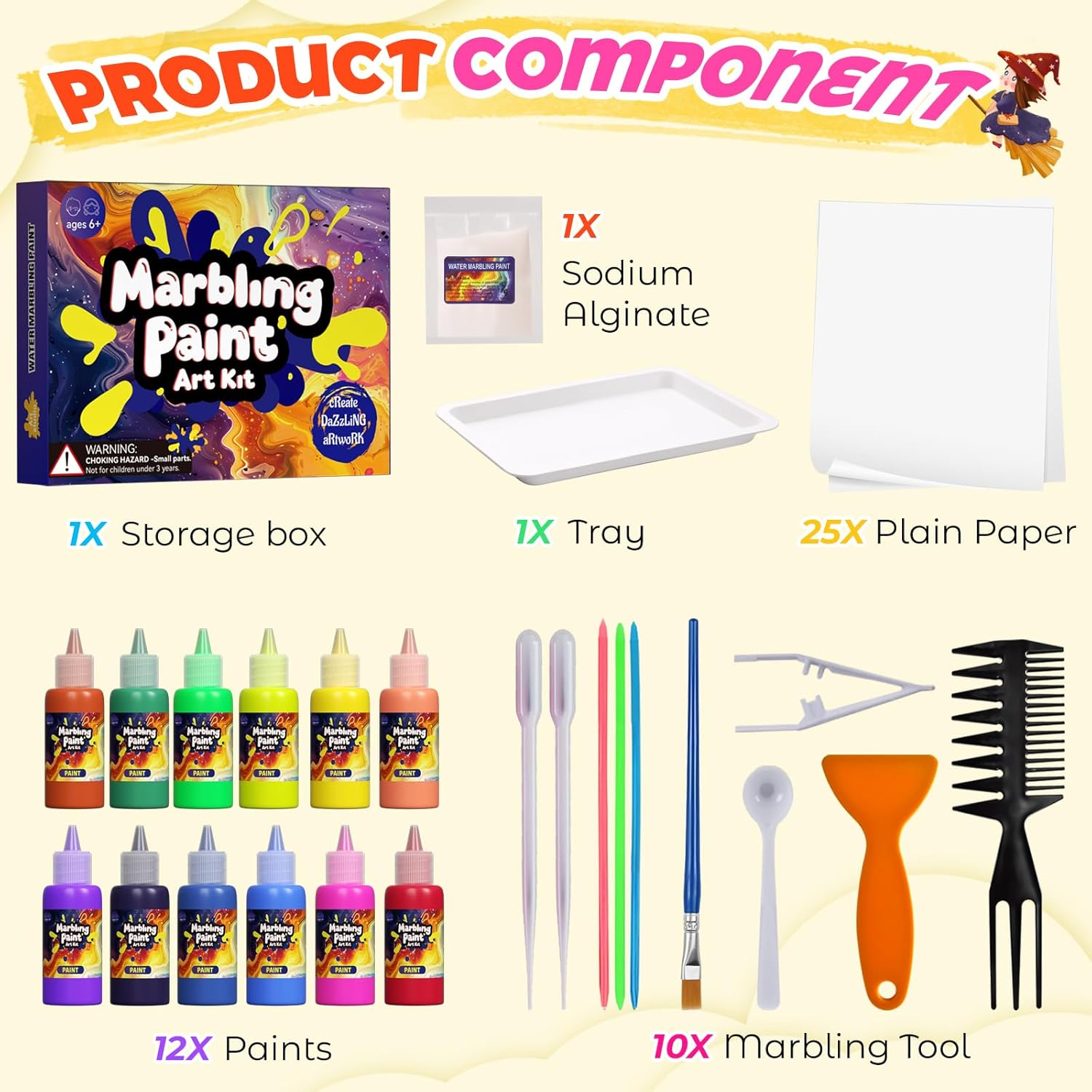 Wukon Water Marbling Paint Kit - Arts and Crafts for Kids, Water Marbling Paint Birthday Gifts Ideas for Girls & Boys Ages 8-13 5-7 3-6, Marbling Ink Art Supplies Crafts Toys Kits for 3+Years Old image number 5