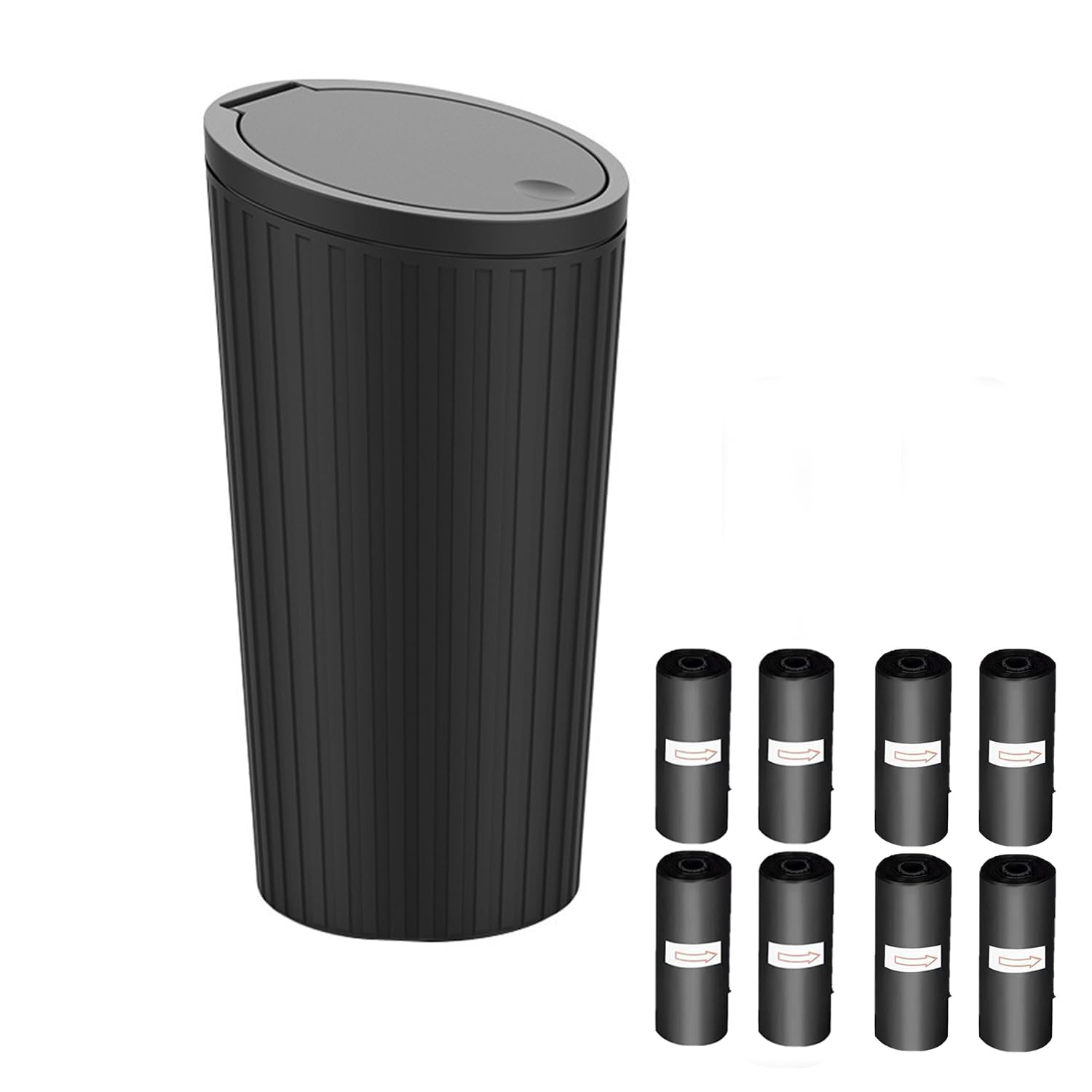 Car Trash Can with Lid - Mini Auto Garbage Bin with 8 Trash Bags, Leakproof Car Accessories for Interior, Multipurpose Small Trash Can for Home, Office, Vehicle Use, Black image number 5