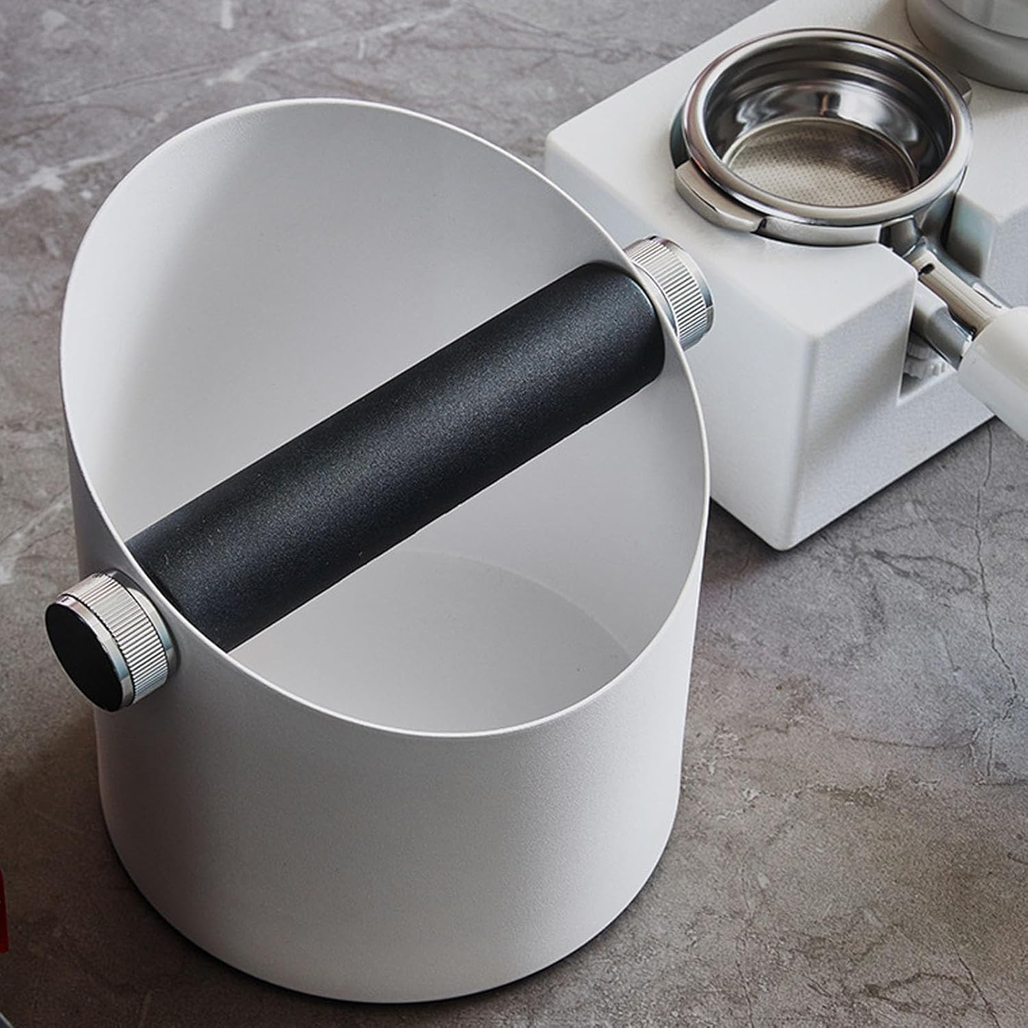 Stainless Steel Coffee Grounds Knock Box, 4.5 Inch Coffee Knock Box with Removable Knock Bar for Home (White) image number 4