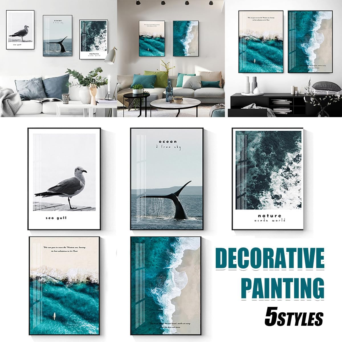 AIMALL 1 Pack Modern Nordic Ocean Scenery Wall Paintings for Living Room, Decorative Cotton Canvas, Waterproof, Various Sizes, Free Style Combinations image number 4