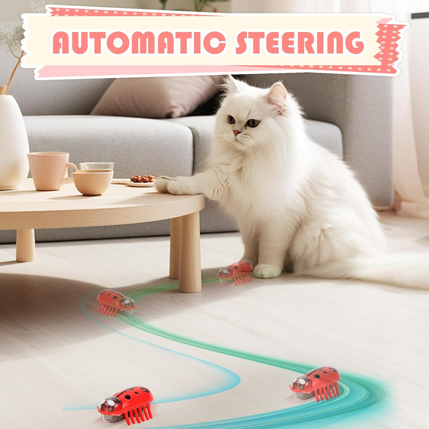 Mini Beetle 4 Pieces Interactive Bug Cat Toy Dog Cat Electric Insect Automatic Toy Escape Obstacle Automatic Turning Pet Funny for Cats Kittens Training image number 4