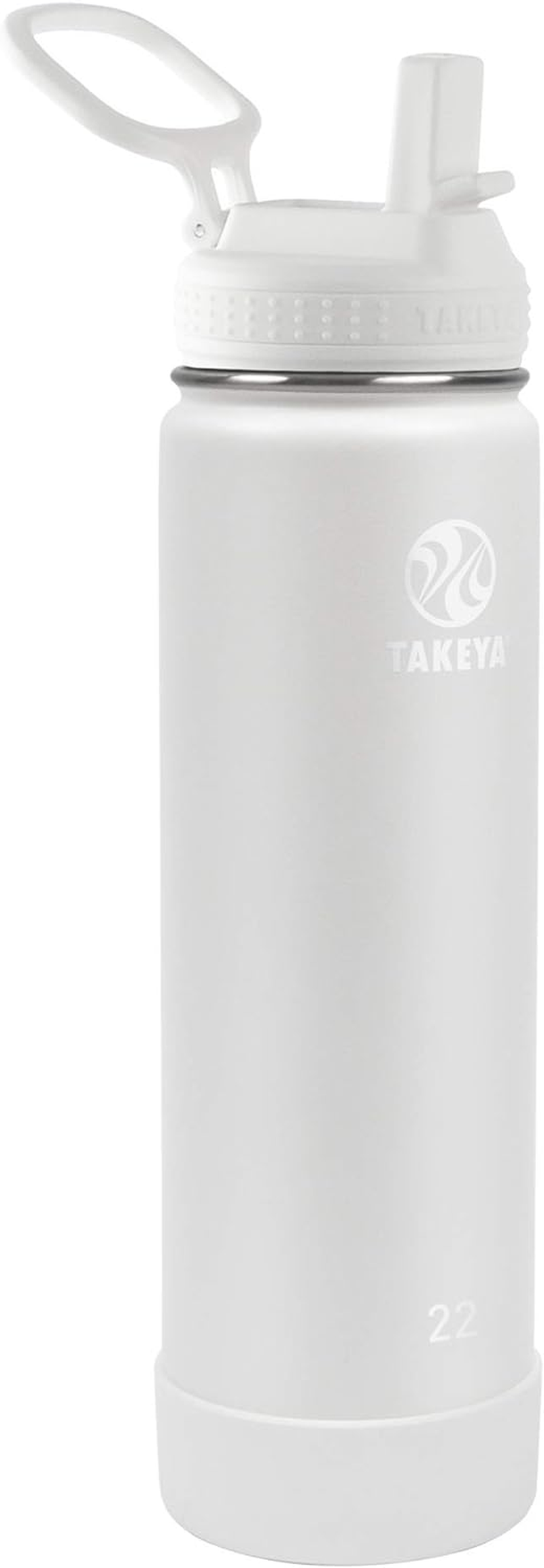Takeya Actives Kids 18 Oz Glow in the Dark Insulated Stainless Steel Water Bottle with Straw Lid, Lightning Green