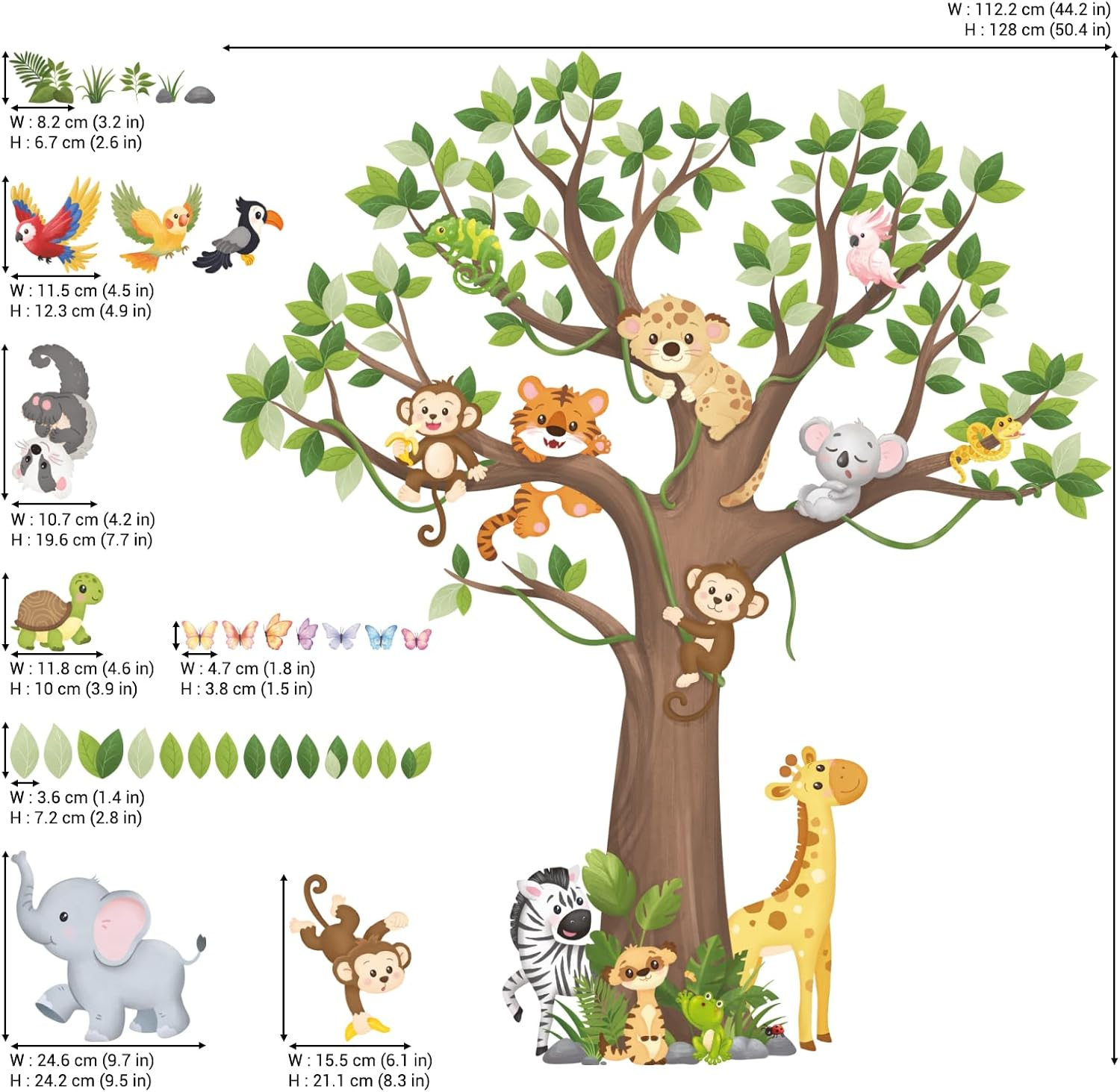 DECOWALL SG4-2504 Large Tree Jungle Animals Wall Stickers Peel and Stick Removable Decals for Kids Safari Nursery Bedroom Playroom Decor Zoo image number 3