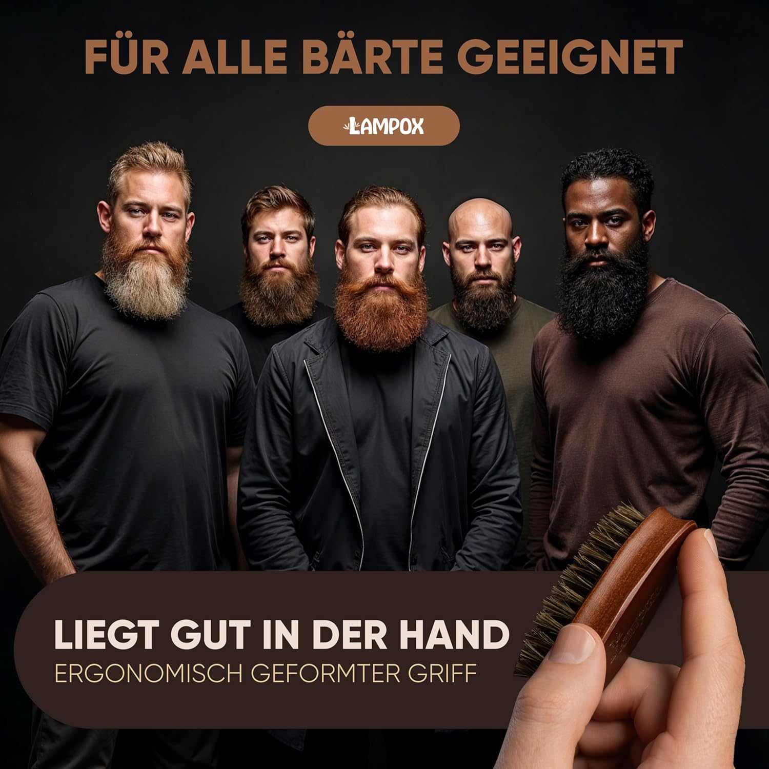 Lampox&reg; Men'S Beard Brush | Beard Styling I Beard Brush | for Short Medium Length Long Hair - for Daily Beard Care of 3-Day Beard or Full Beard (Set of 2) image number 6