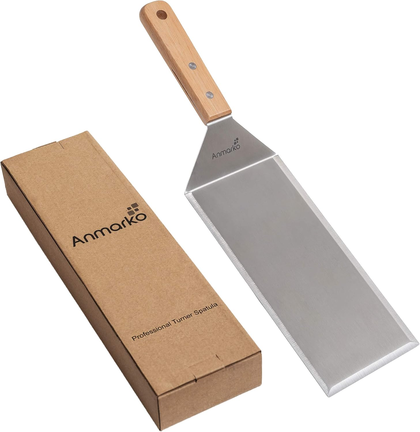 Stainless Steel Metal Griddle Spatula - Hamburger Turner Scraper - Pancake Flipper - Great for BBQ Grill and Flat Top Griddle - Commercial Grade - Wooden Handle Turner image number 5