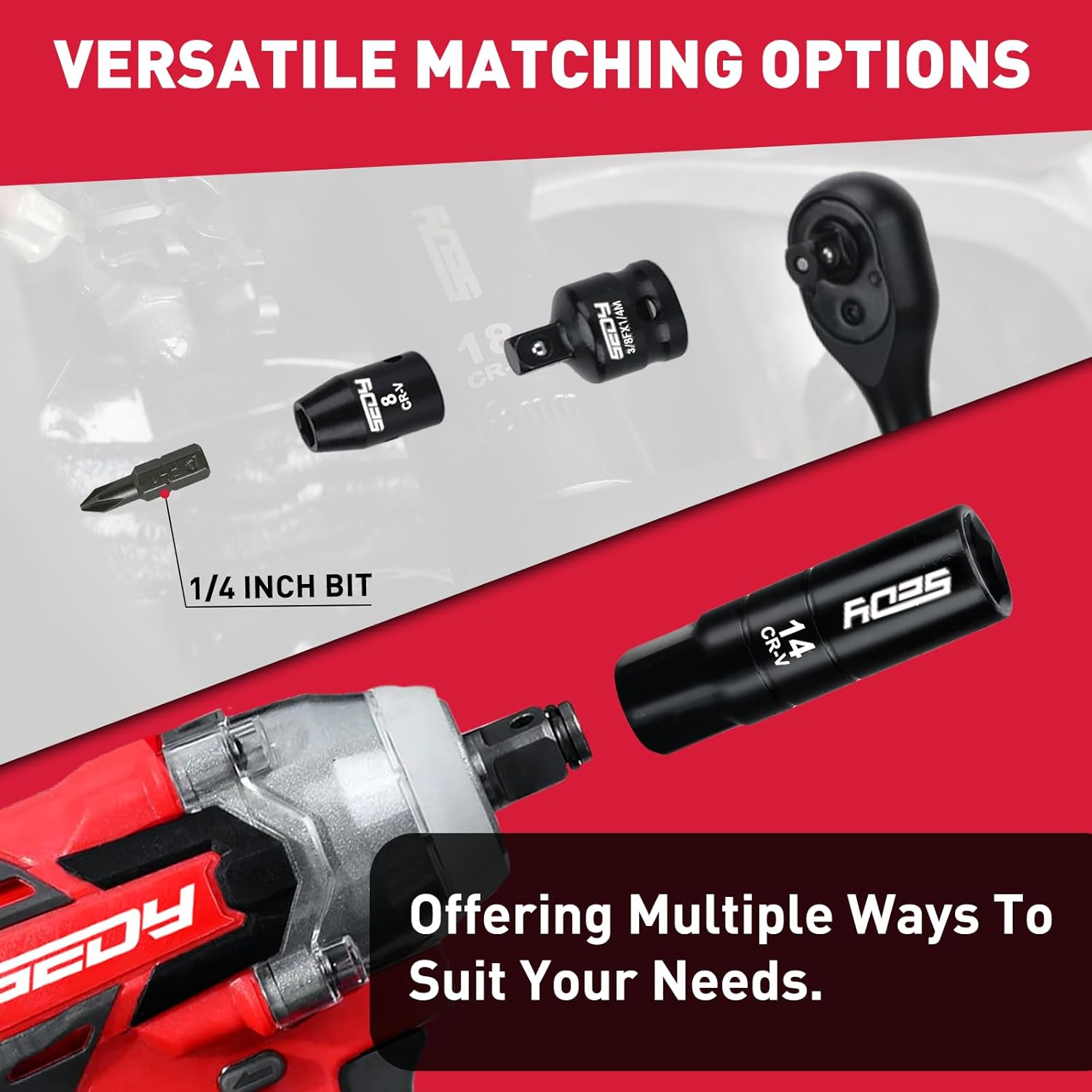 SEDY 96-Piece 3/8" Drive Impact Socket Wrench and Bit Set &ndash; Metric & SAE, CR-V Steel, Spark Plug Sockets, Ratchet & Spinner Handle, Storage Case image number 6