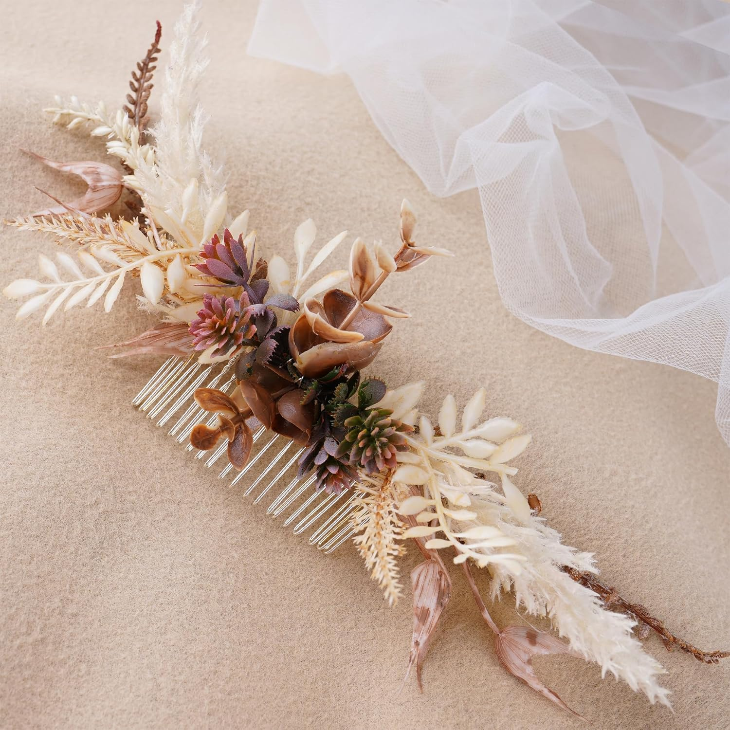 Partyforu Wedding Flower Comb for Women, Handmade Flower Hair Comb, Bohemian Hair Combs for Bride, Bridesmaid, Hen Party, Bridal Shower, Maternity Shoot image number 6