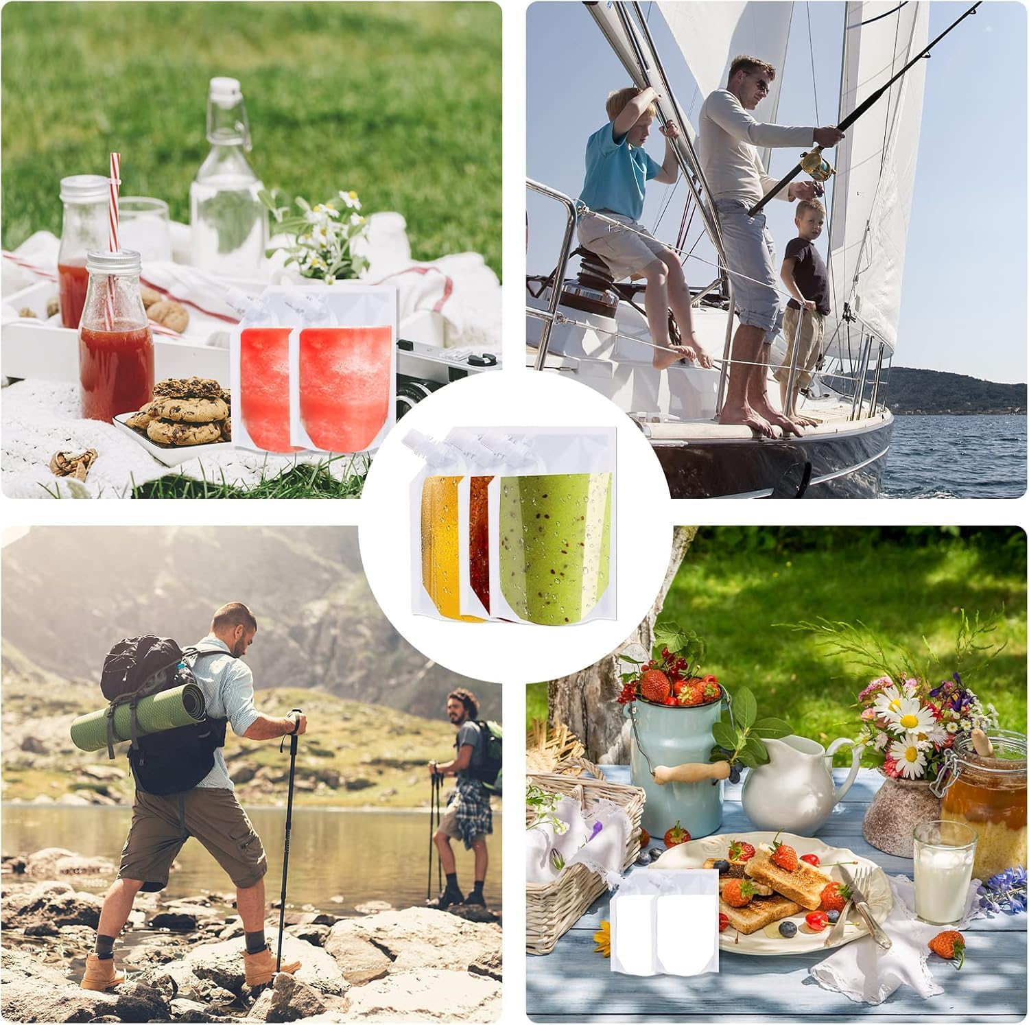 Glaais 10PCS 220Ml Reusable Plastic Travel Drink Pouches - Leakproof Hip Flask with Screw Cap, Foldable for Festivals, Camping, Hiking (Holds Alcohol, Juice, Water)