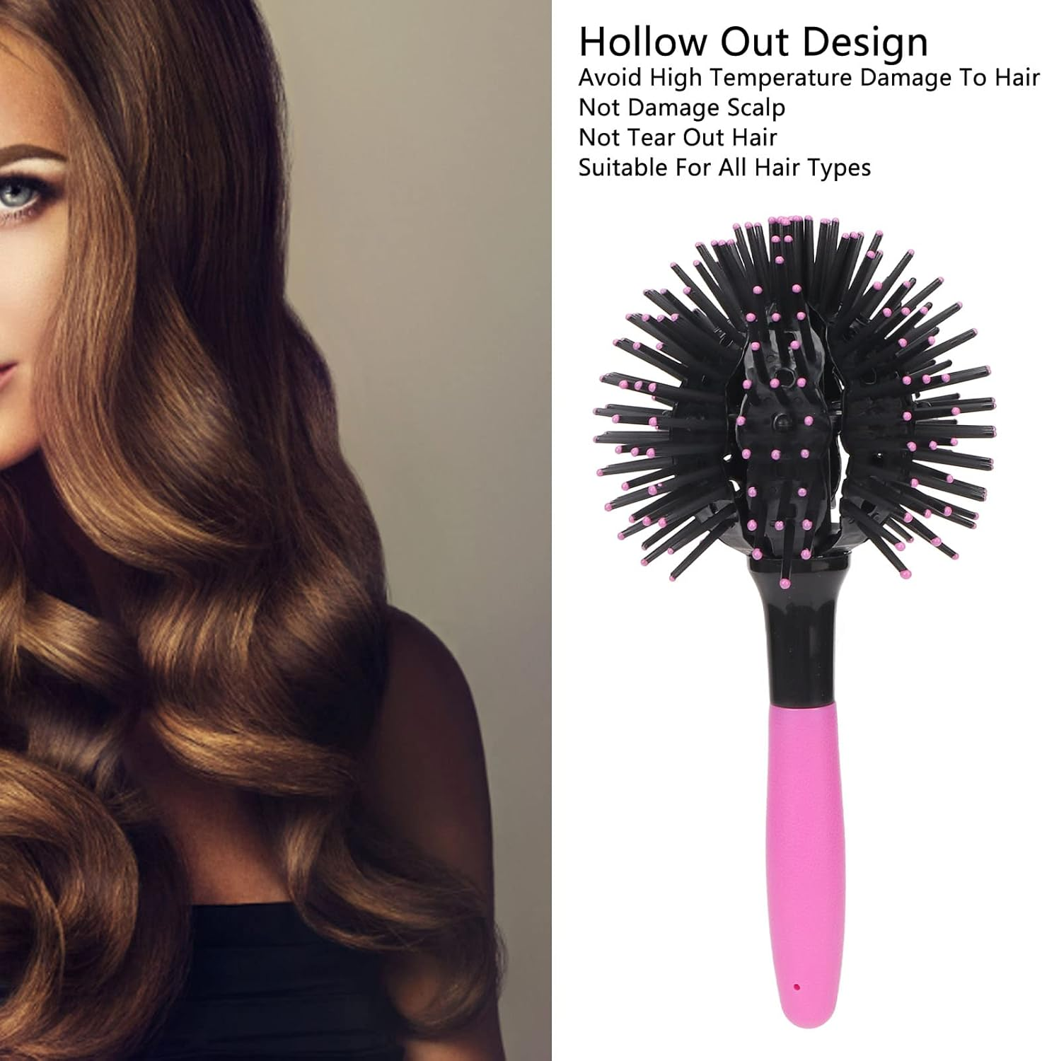 Round Ball Hair Comb, 3D Detangling Hairbrush, 360&deg; Styling Brush for Wet and Dry Hair, Curling & Straightening, Anti-Static, Lightweight Hair Care Tool image number 4