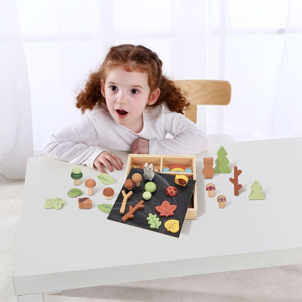 Tooky Toy My Forest Friends Wooden Forest Block Set &ndash; 40-Piece Montessori-Inspired Woodland Play Set with Trees, Animals & Nature Shapes &ndash; Imaginative & Open-Ended Play for Kids Ages 3+ image number 1