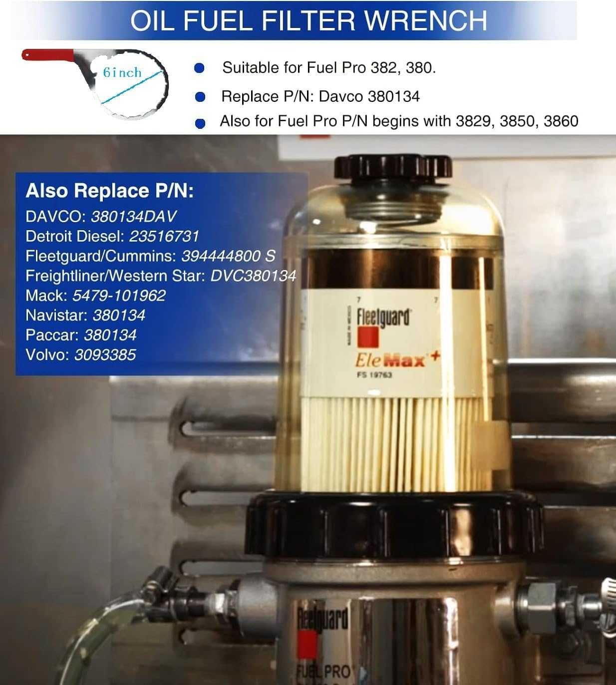 Fuel Filter Wrench Set 6Inch 8Inch Colar/Vent Cap Wrench for 380,382,482,483,485,487,488,782,Detroit Diesel Truck,Cummins,Navistar Engines image number 6