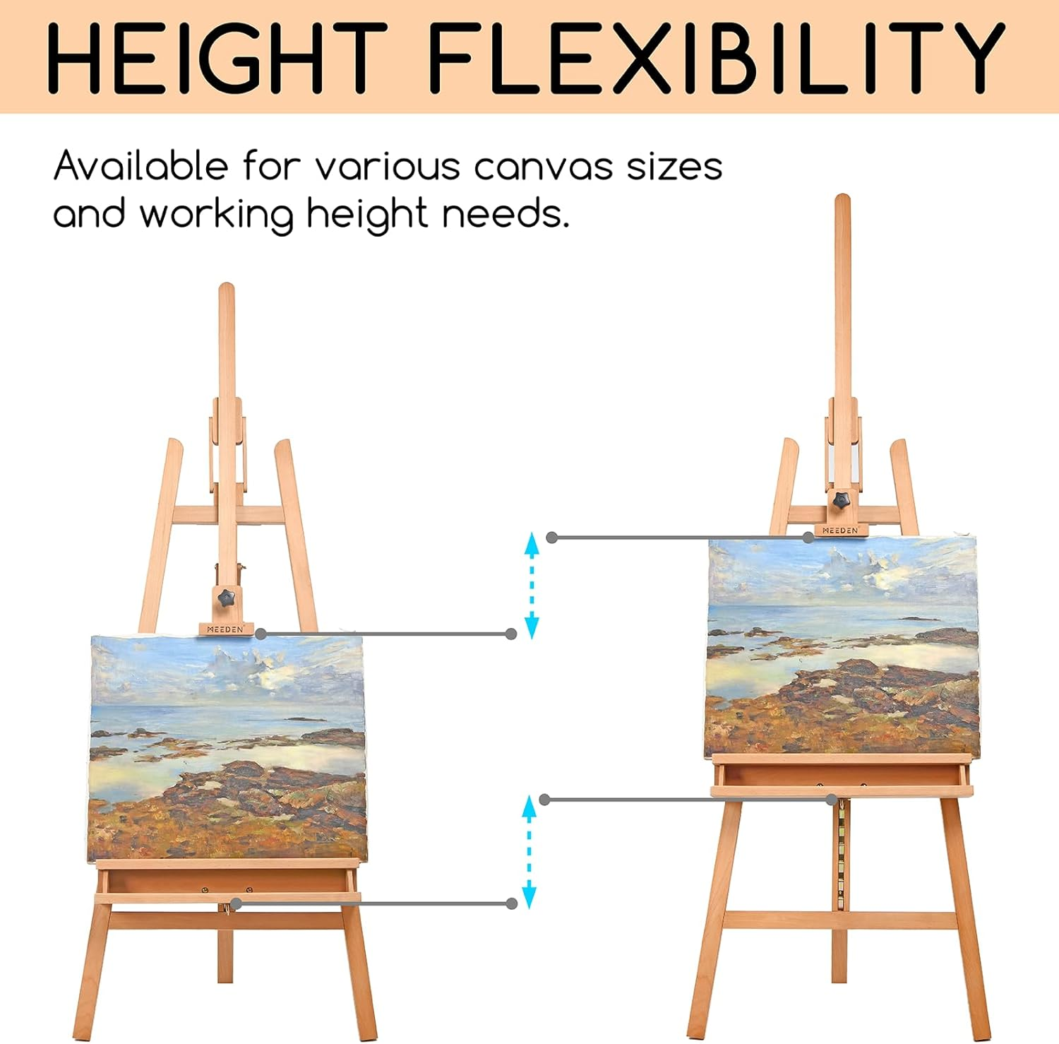MEEDEN Large Painters Easel Adjustable Beech Wood Artist Easel, Studio Easel for Adults with Brush Holder, Holds Canvas up to 48" image number 2