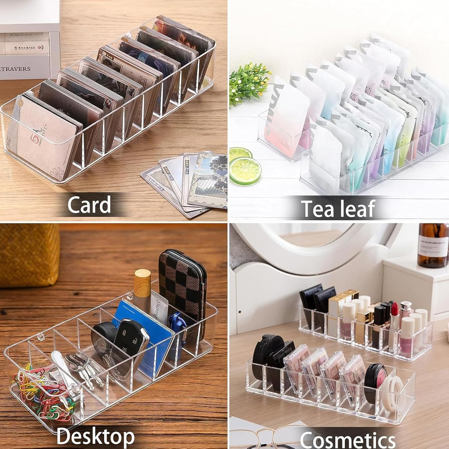 2 Pack Tea Bag Organizer, Clear Tea Bag Holder Tea Packet Storage Multi-Use Organizer for Tea Bags Spices Coffee Pods & Herbs for Drawer Pantry Kitchen Cabinet Countertop image number 2