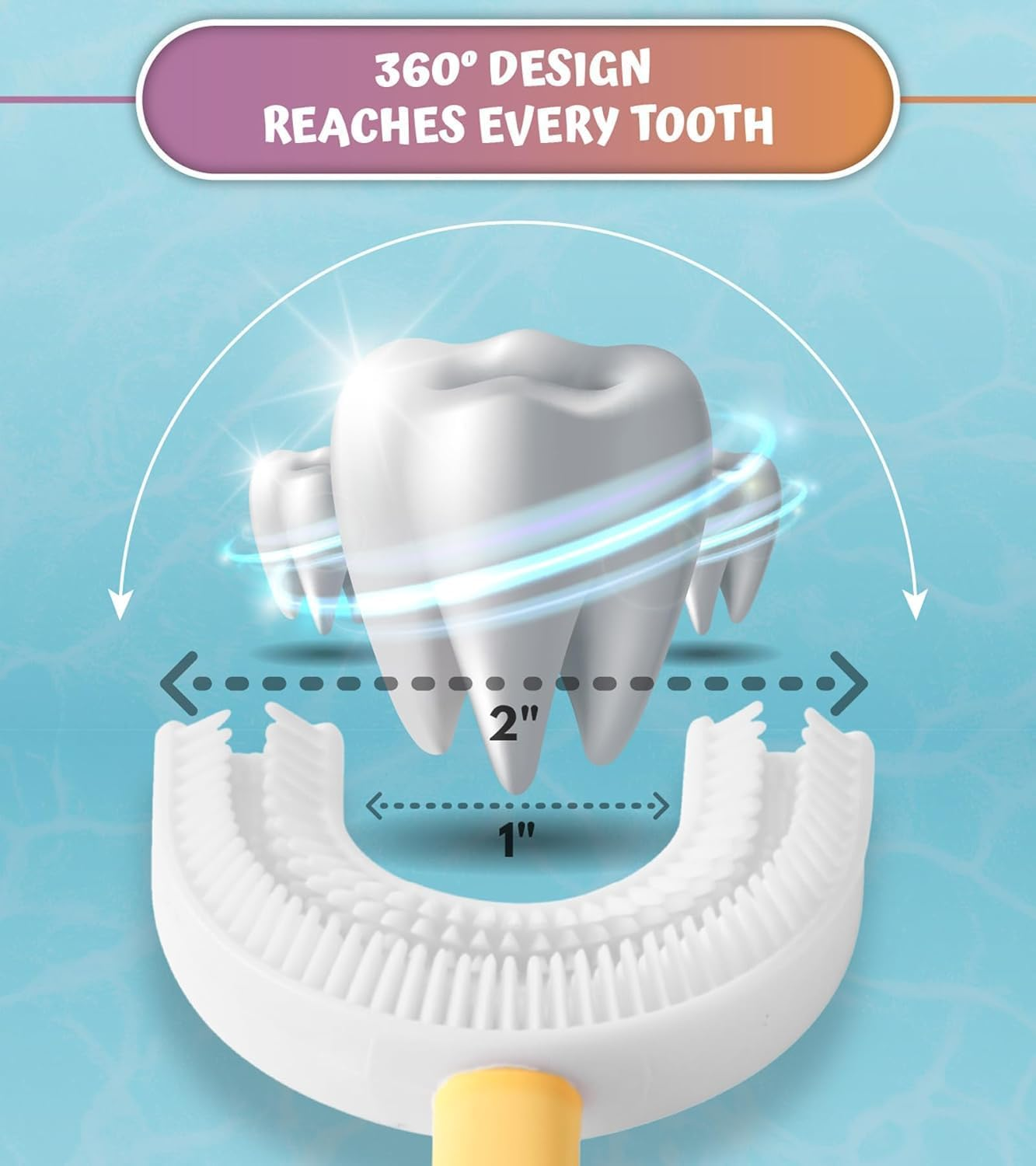 U Shaped Toothbrush for Kids 6-12 Years Old - Two Premium Soft Brushes with Travel Case - Sensory Rounded Head Makes Brushing Fun & Easy - 1 Purple, 1 Yellow image number 1