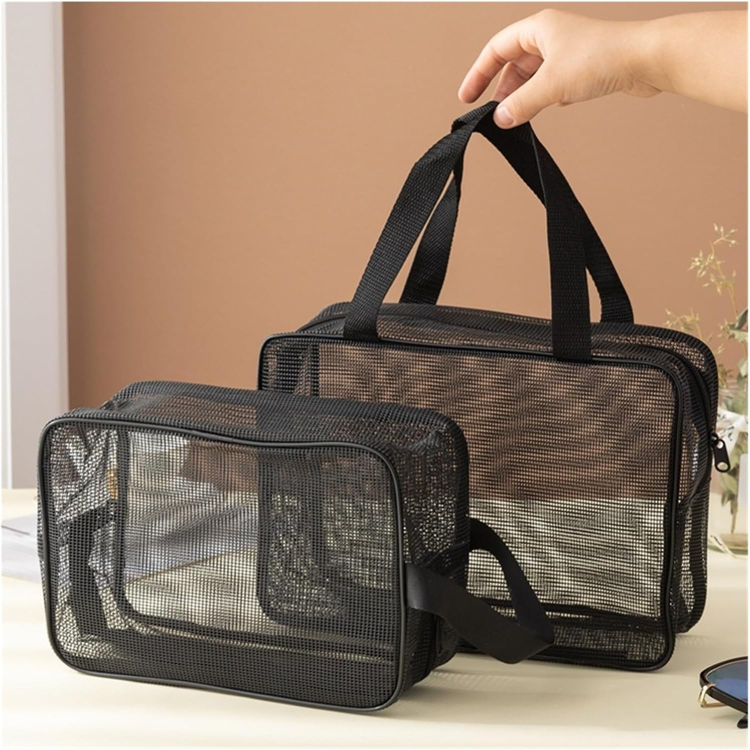 Mesh Shower Caddy Bag with Handle &ndash; Portable Quick Dry Toiletry Organizer for Dorm, Bathroom, Gym, Camping & Travel Essentials(Black,Large) image number 1