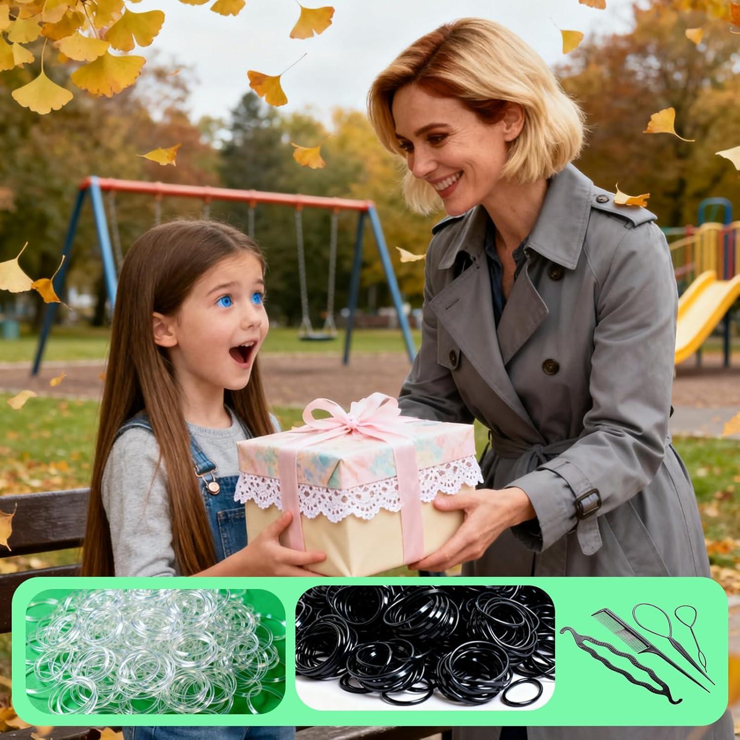 4000-Piece Hair Elastics Set: Hair Ties + 4 Bonus Hair Styling Tools, No Metal Elastic Bands Packaging (Black & Clear). image number 6