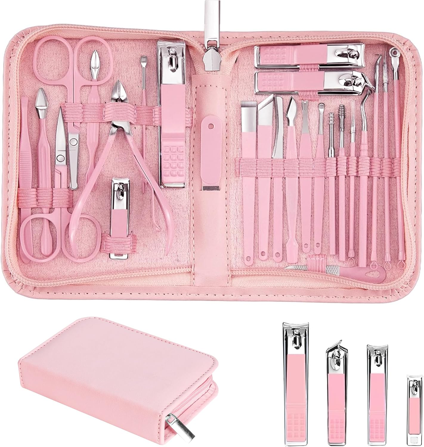 Luck around Manicure Set, Professional Nail Clippers Pedeicure Kit 26 Pieces Nail Care Tools for Travel & Grooming (Brown)