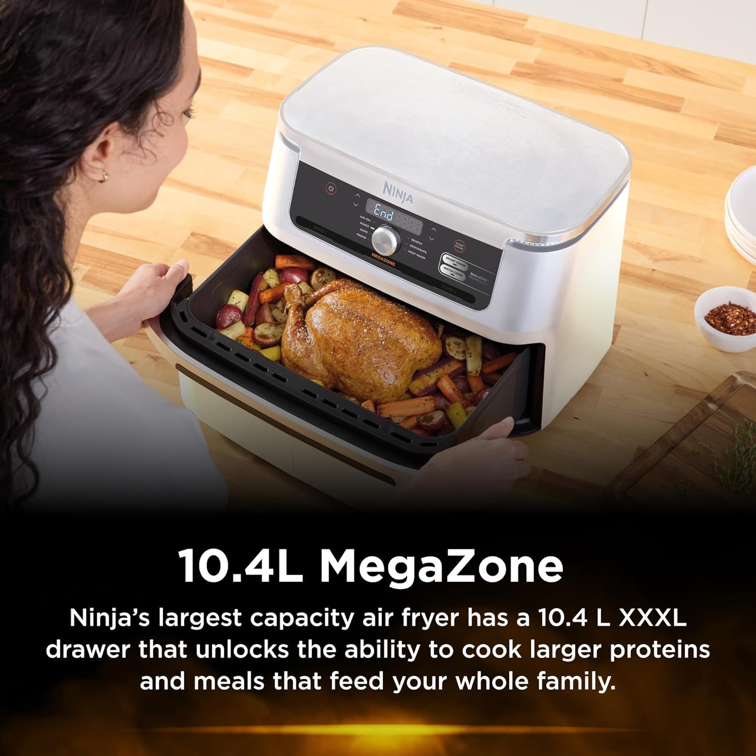 Ninja XXXL Flexdrawer Air Fryer, 10.4L Extra Large Drawer with Removable Divider, Dual Zone Technology, 7 Functions, Non Stick, AF500WHANZ, White image number 3