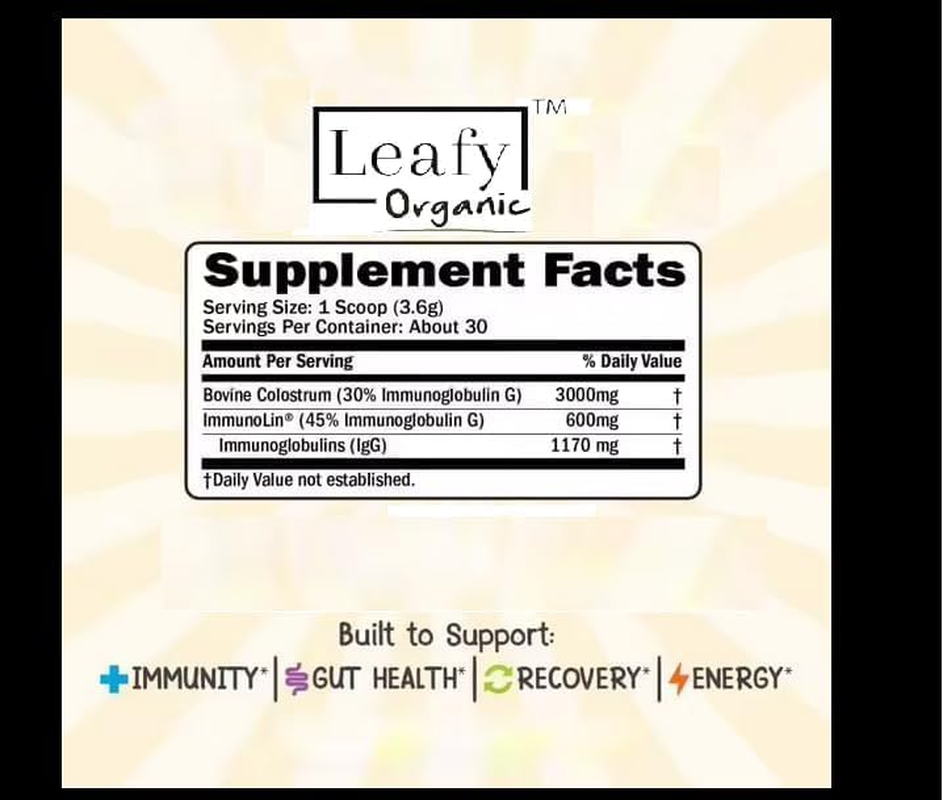 Colostrum Powder (100Gram) 3.5 Oz Grass Fed, Gut Health Bloating Immunity Skin & Hair, Gluten & Fat Free (3.5) Oz image number 1