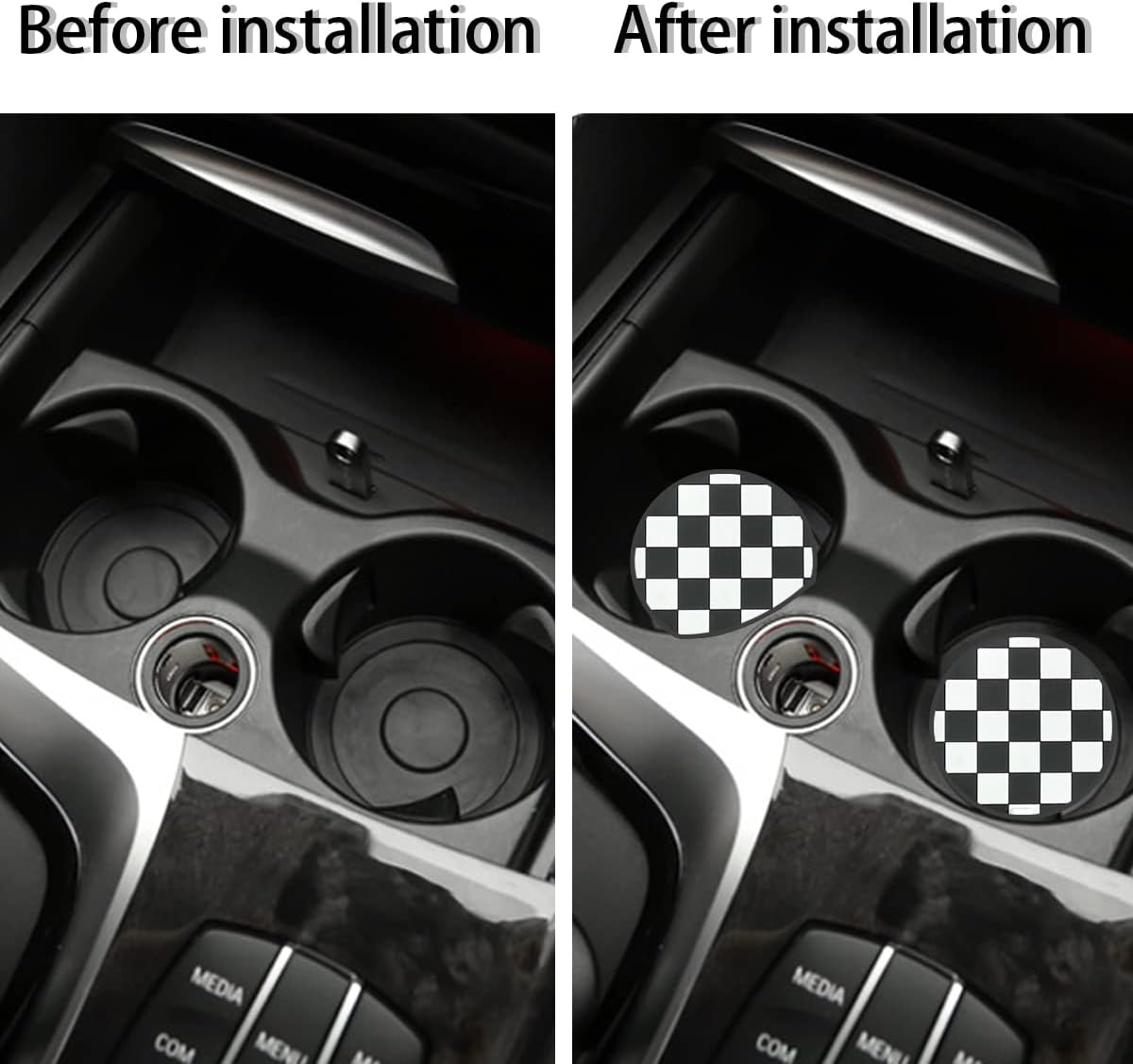 Zipelo 4 Pack Car Cup Coasters, 2.75 Inch Vehicle Holder Cup Holder Insert Coaster, Anti-Slip Automotive Black White Grid and American Flag Drink Cup Mat, Universal Interior Accessories (Black/White) image number 4