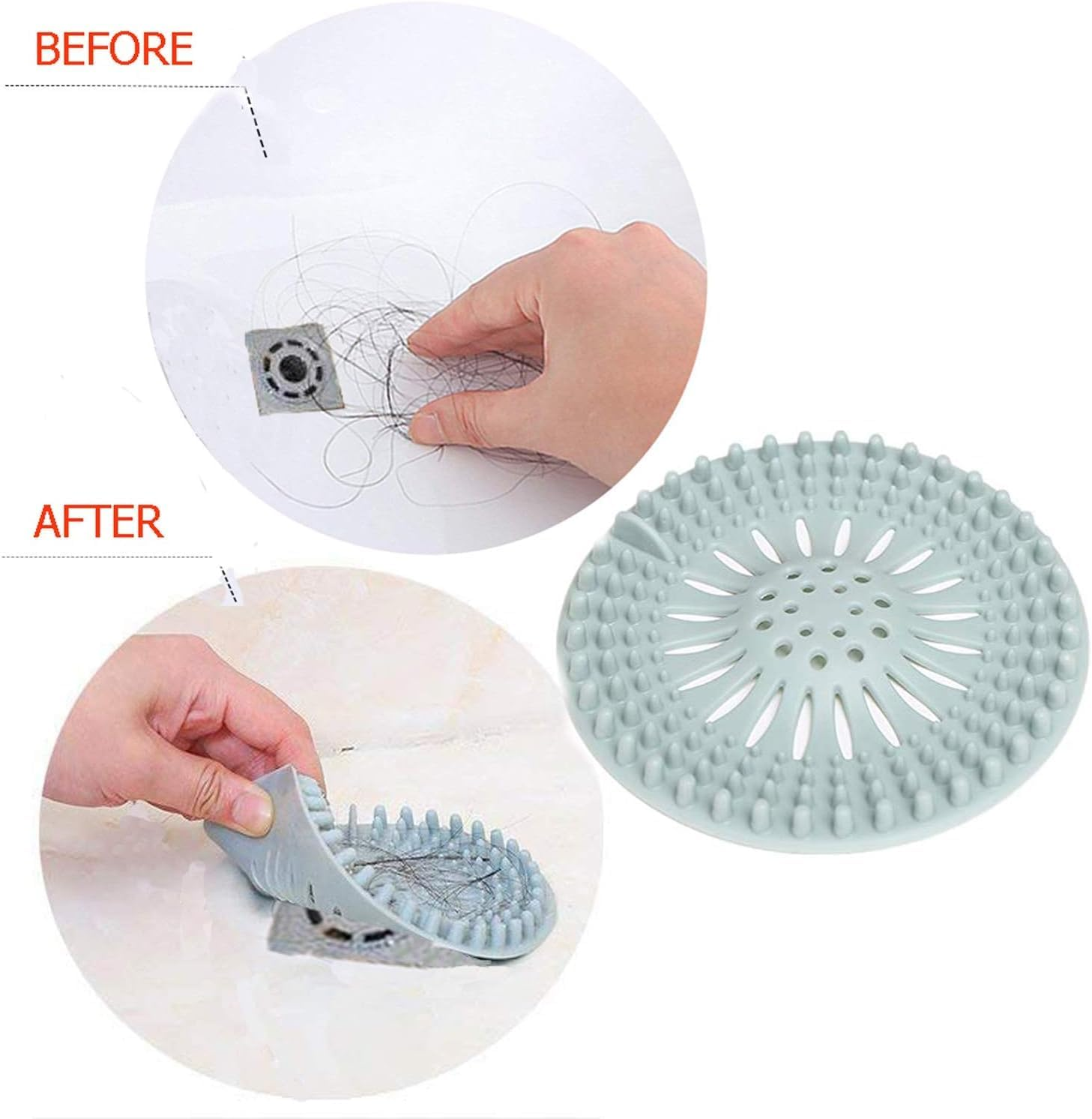 3 Pack Pet Dog Hair Catcher Shower Drain Cover,Hair Stopper Drain Protector Universal Silicone Sink Strainer for Bathtub Kitchen and Bathroom (Blue, One Size) image number 2